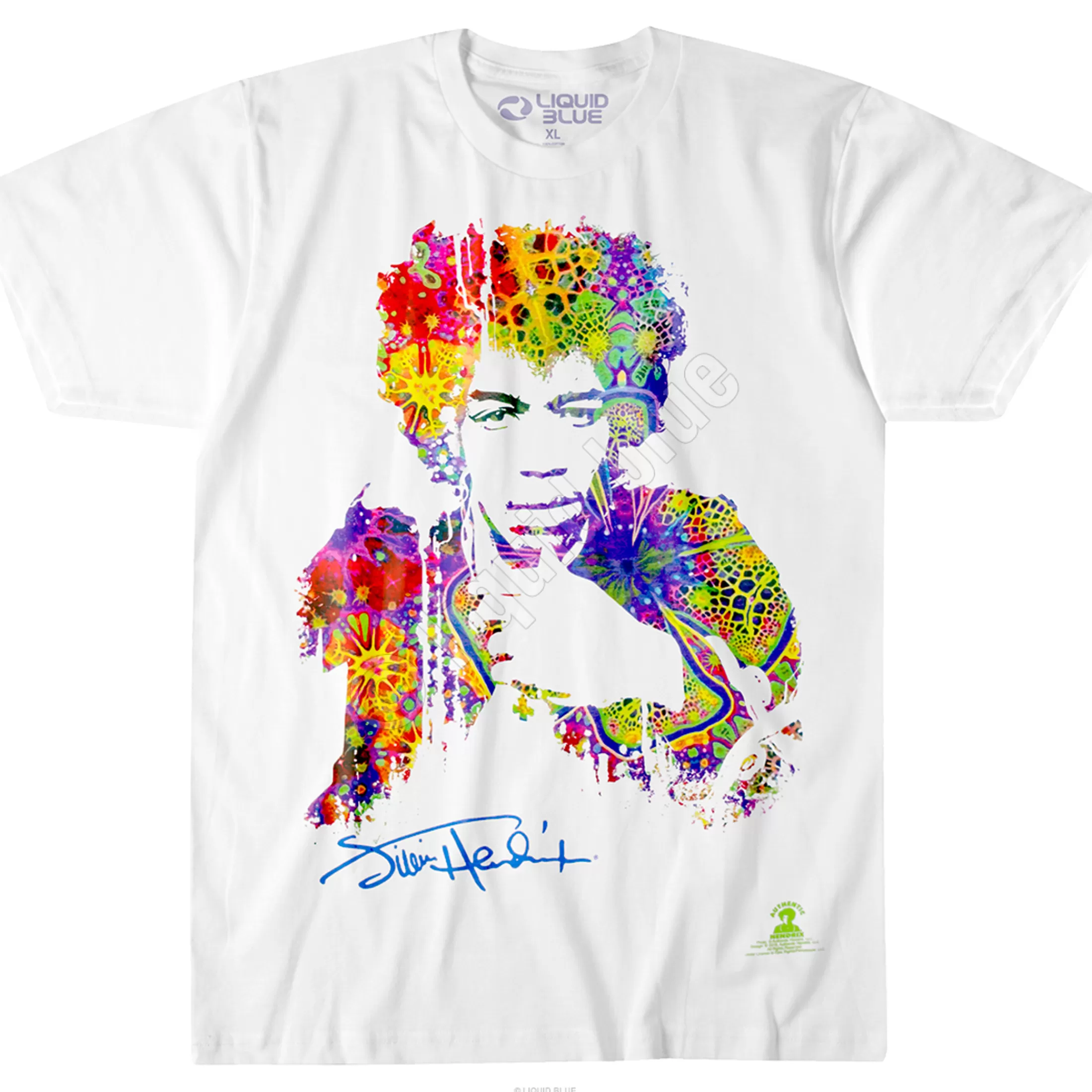 Athletic T-Shirt | Jimi Hendrix<Liquid Blue Riding with the Wind Athletic White T-Shirt