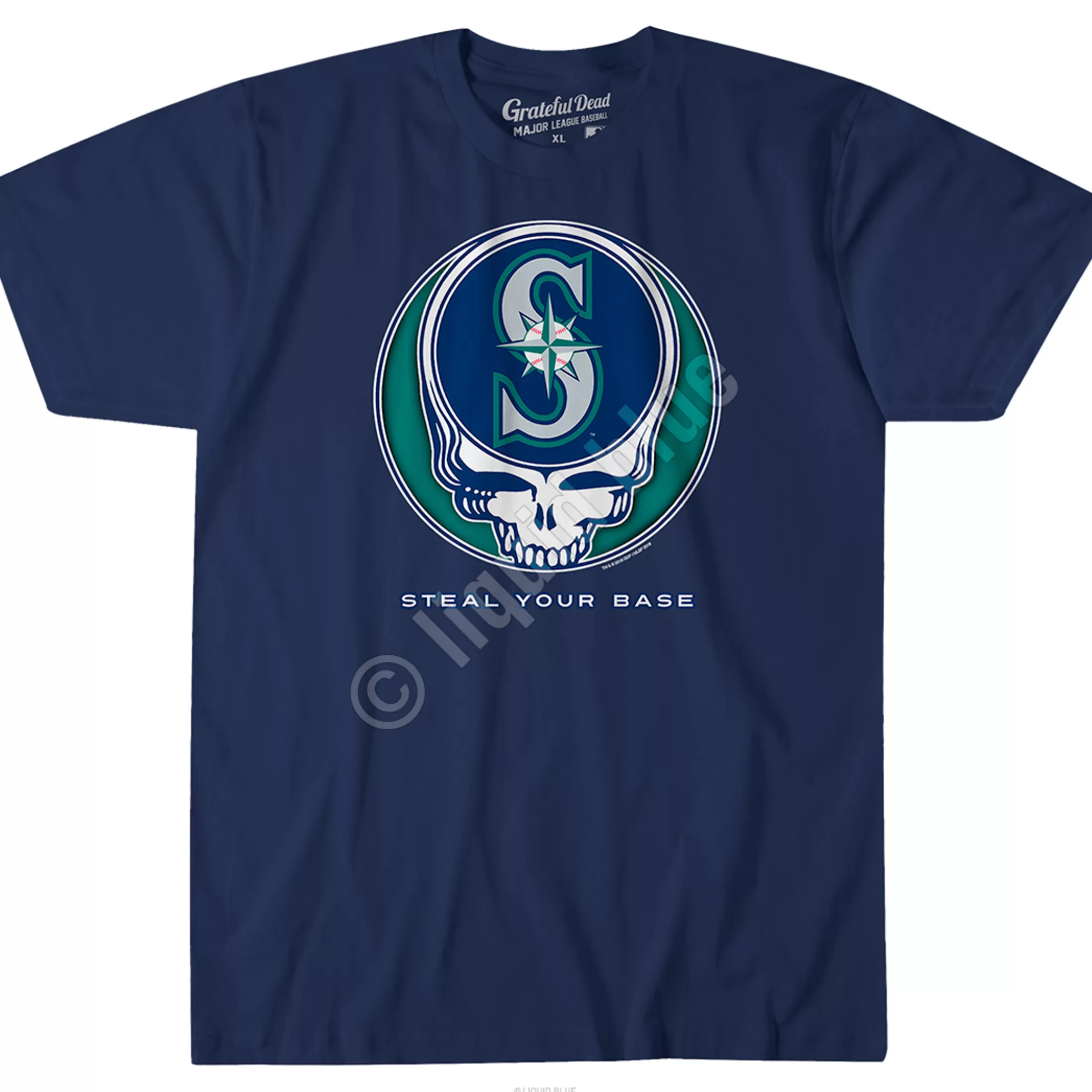 Athletic T-Shirt | Seattle Mariners<Liquid Blue Seattle Mariners Steal Your Base Navy Athletic T-Shirt