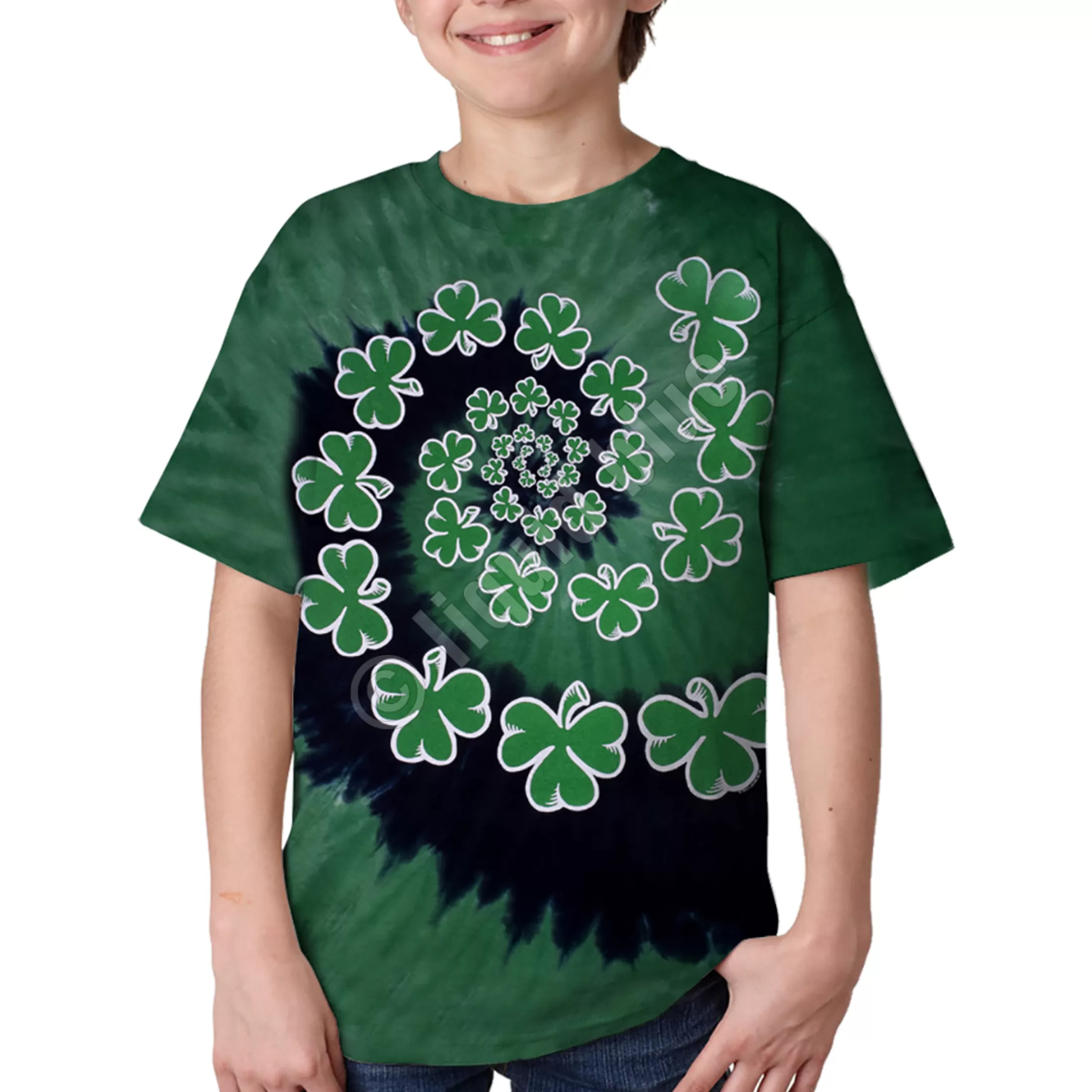 Youth<Liquid Blue Shamrock Spiral Youth Tie-Dye T-Shirt