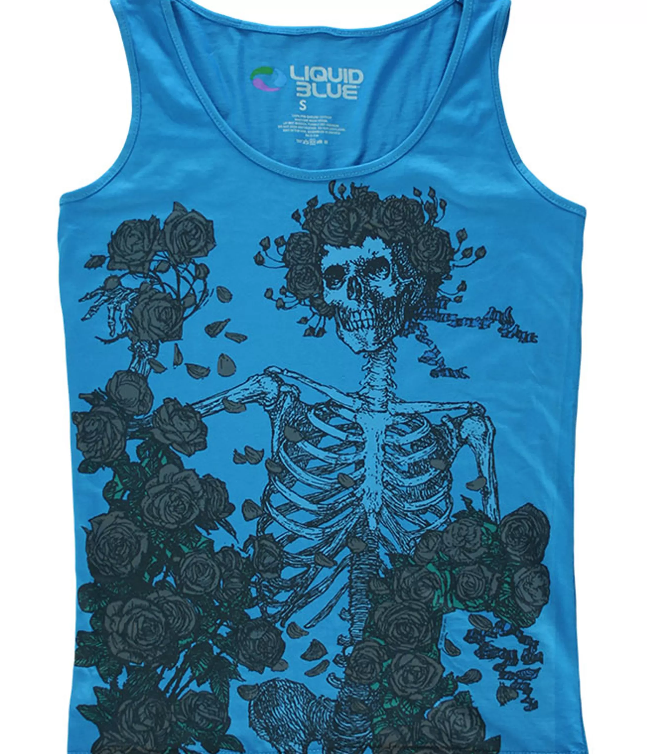 Juniors Tank Top | Grateful Dead<Liquid Blue Skeleton and Roses Blue Juniors Tank Top T-Shirt