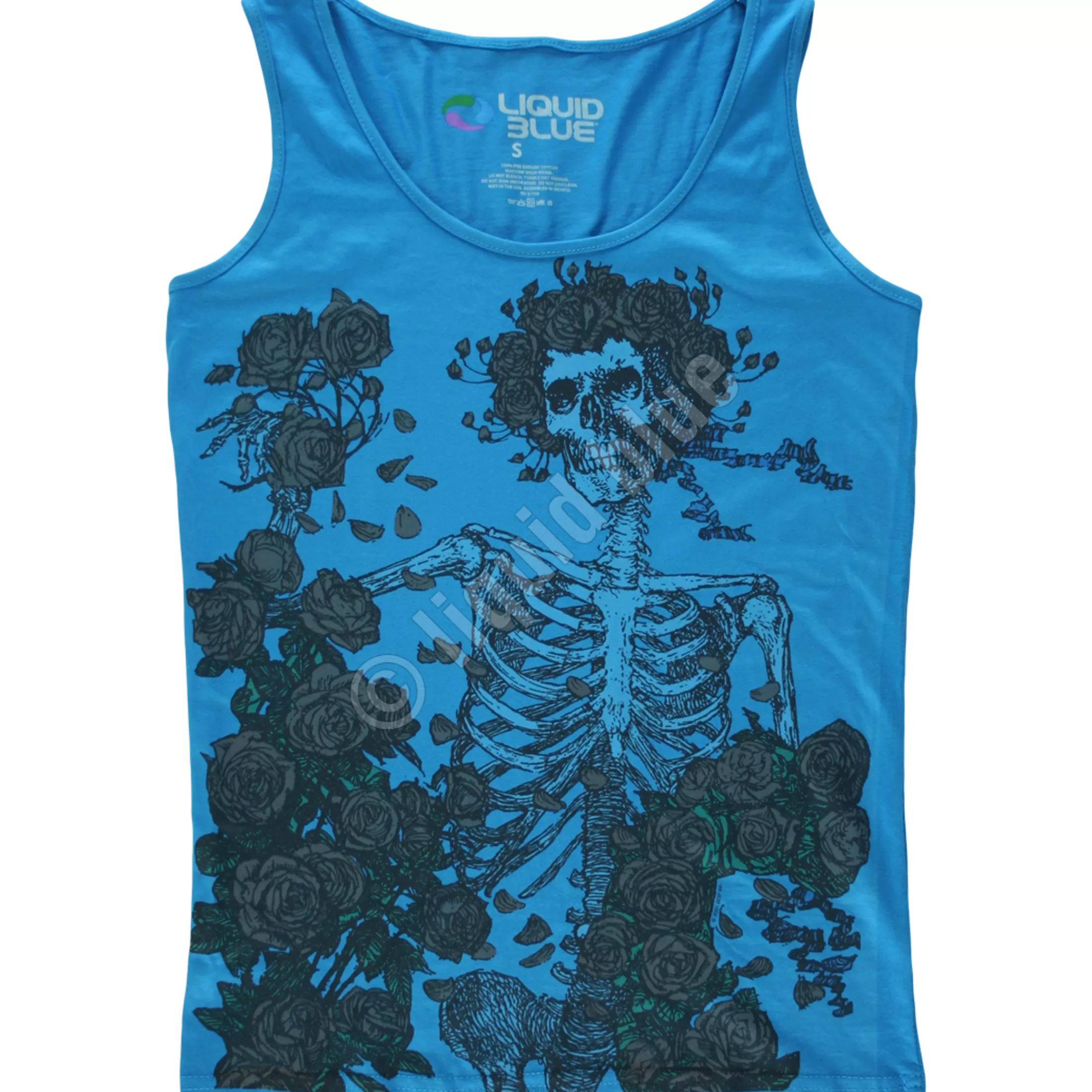 Juniors Tank Top | Grateful Dead<Liquid Blue Skeleton and Roses Blue Juniors Tank Top T-Shirt