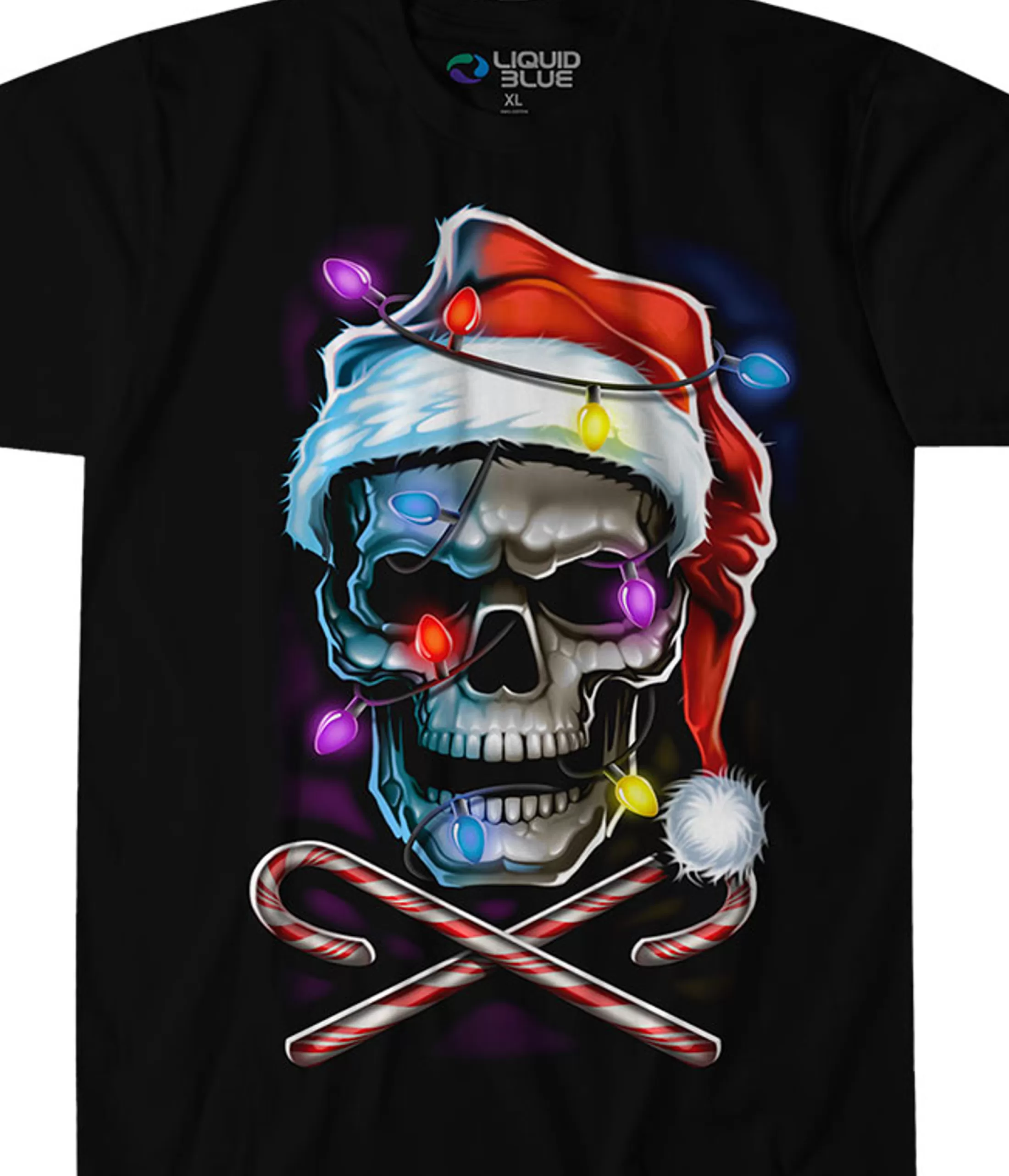 T-Shirt | Skulls<Liquid Blue Skull and Cross Canes Black T-Shirt