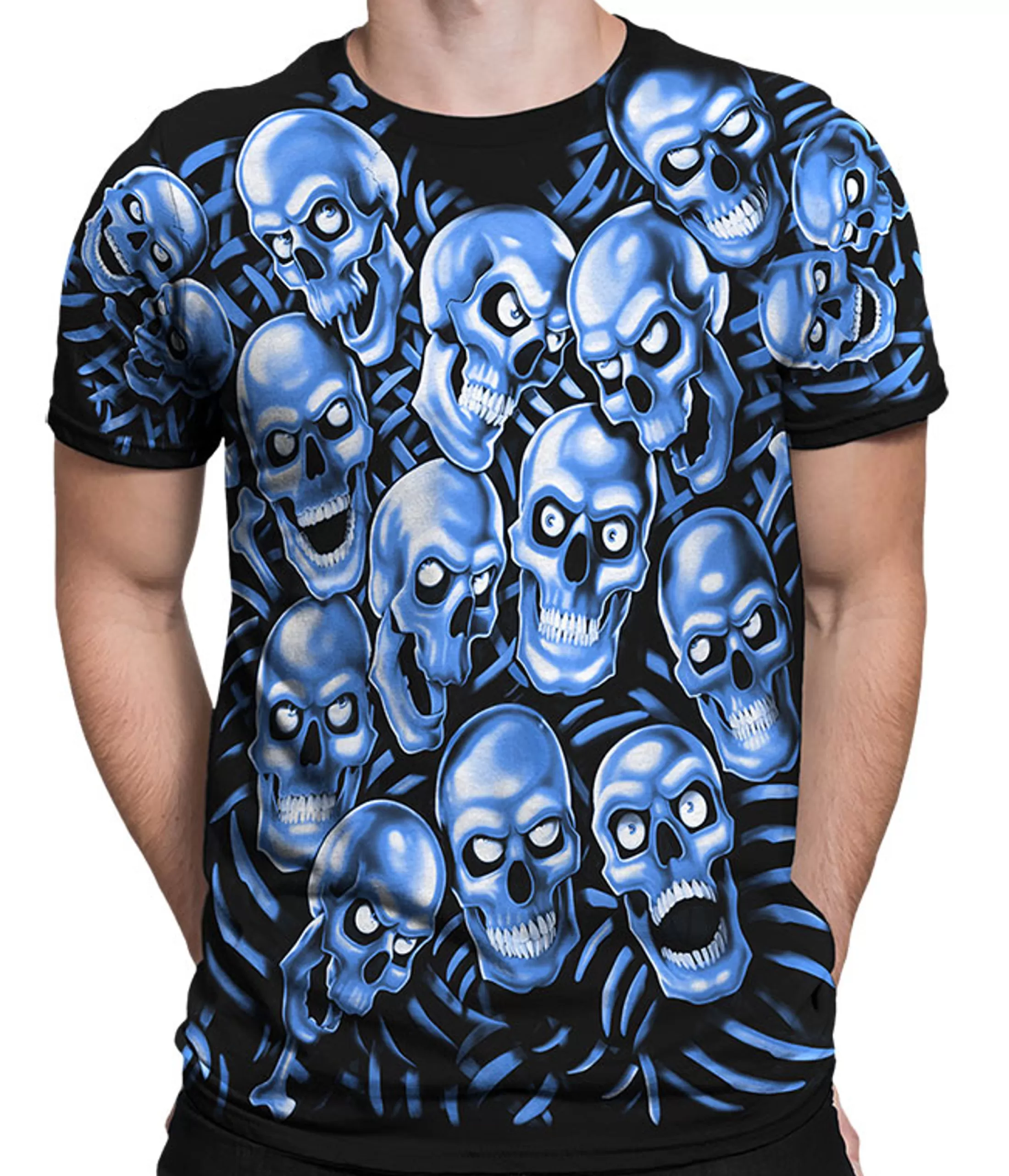 T-Shirt | Halloween<Liquid Blue Skull Pile Blue Black T-Shirt