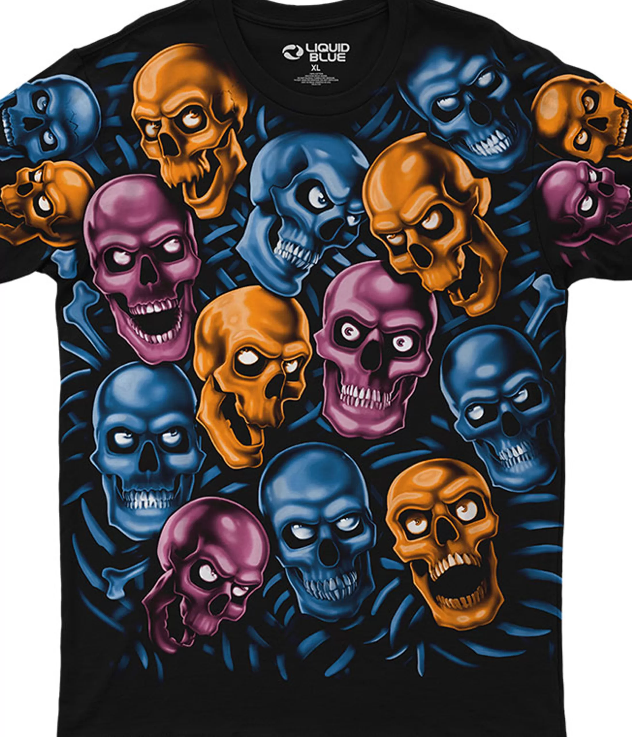 Athletic T-Shirt | Halloween<Liquid Blue Skull Pile Blue Pink Orange Black Athletic T-Shirt