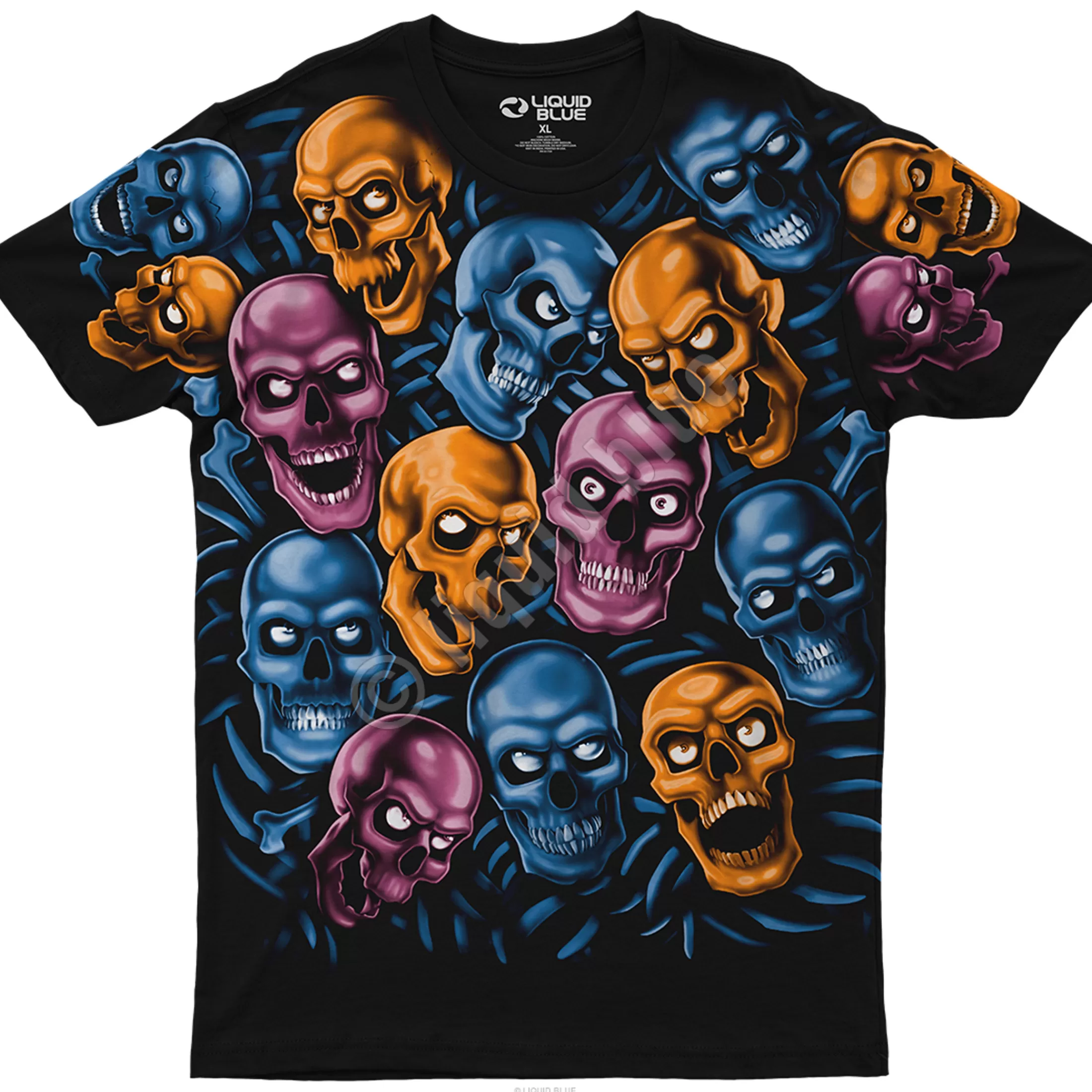 Athletic T-Shirt | Halloween<Liquid Blue Skull Pile Blue Pink Orange Black Athletic T-Shirt