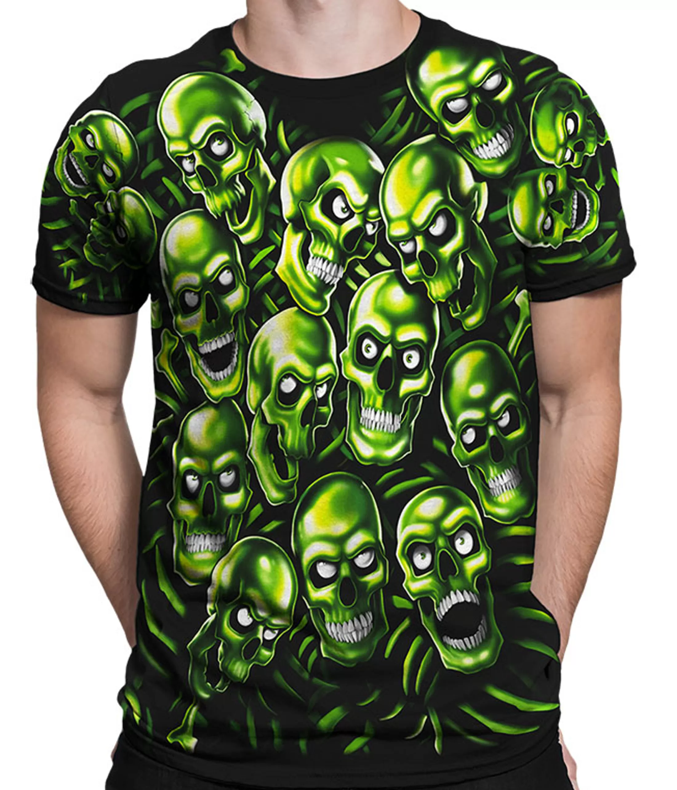 T-Shirt | Halloween<Liquid Blue Skull Pile Green Black T-Shirt