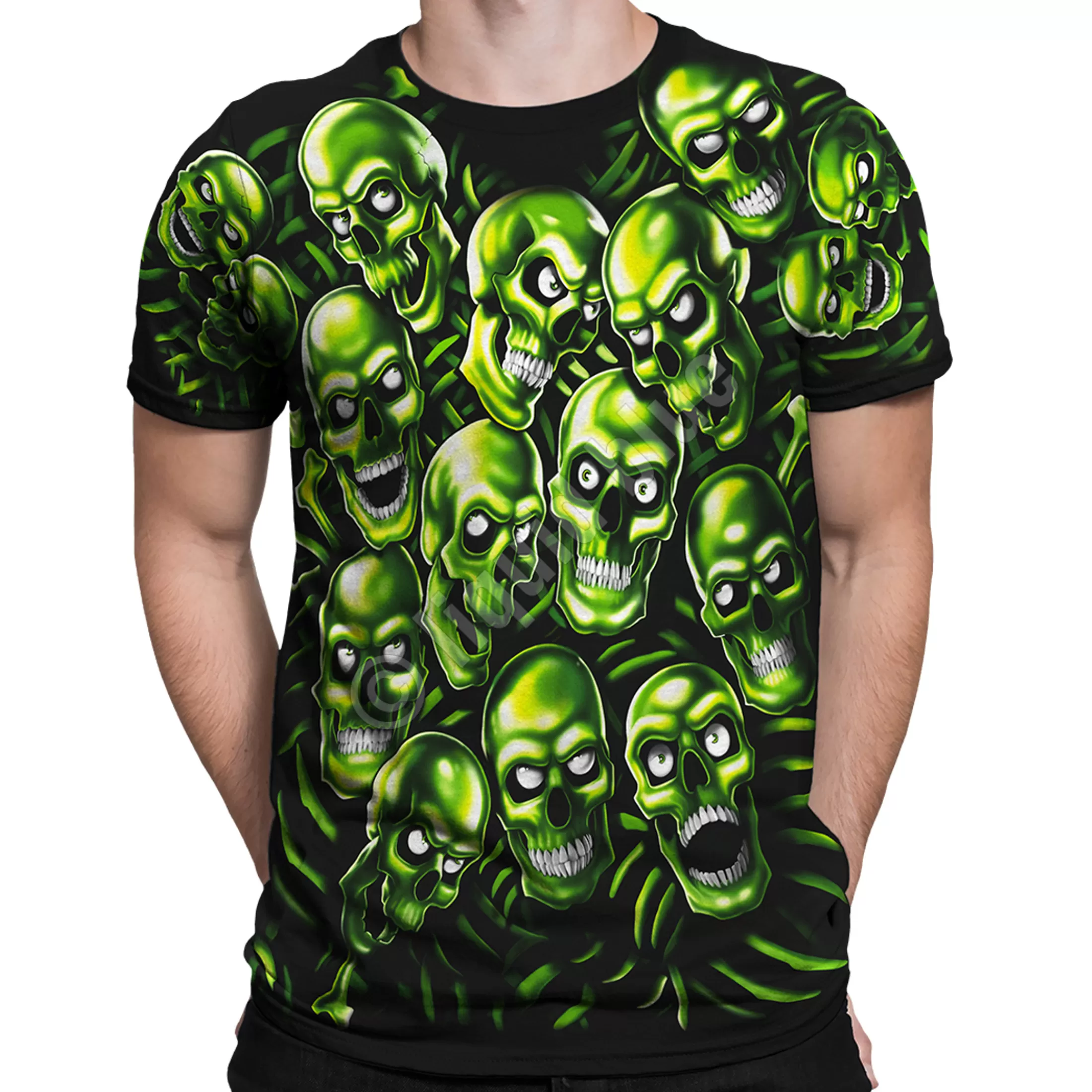 T-Shirt | Halloween<Liquid Blue Skull Pile Green Black T-Shirt