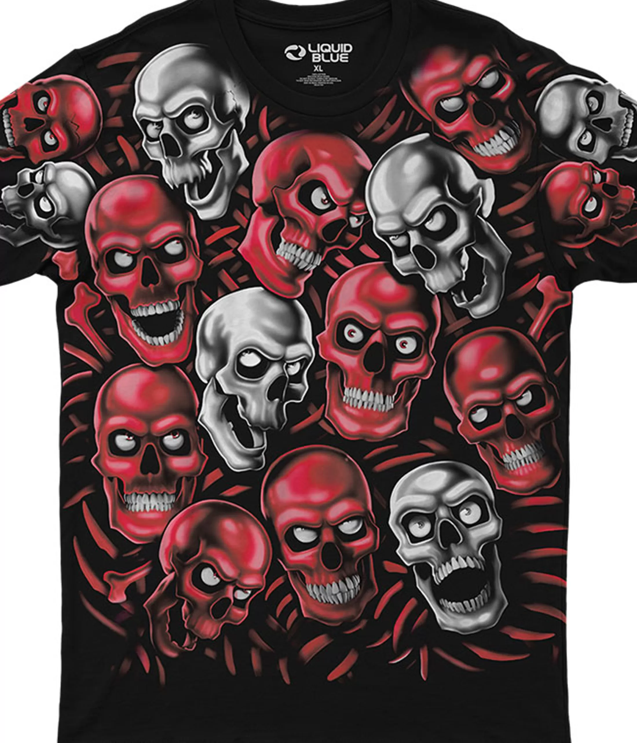 Athletic T-Shirt | Halloween<Liquid Blue Skull Pile Red Grey Black Athletic T-Shirt