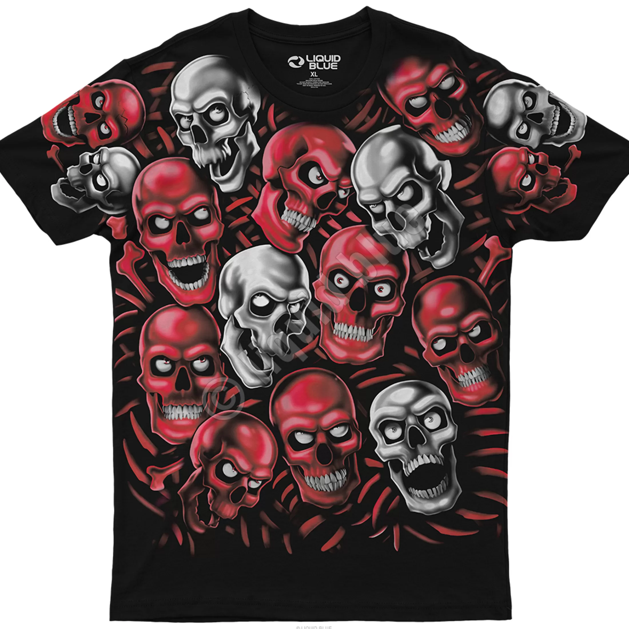 Athletic T-Shirt | Halloween<Liquid Blue Skull Pile Red Grey Black Athletic T-Shirt