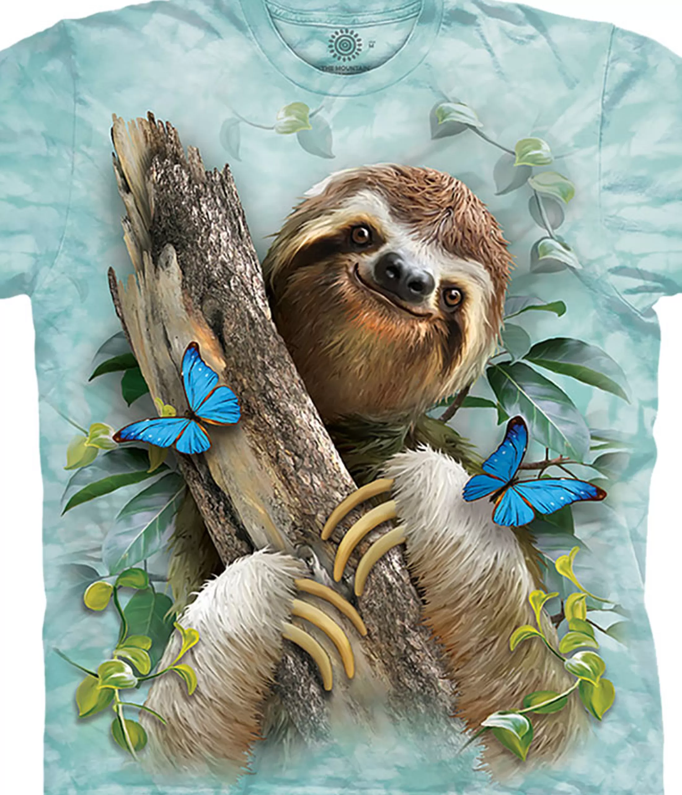 T-Shirt | Wild Animals<Liquid Blue Sloth & Butterflies Classic Cotton T-Shirt