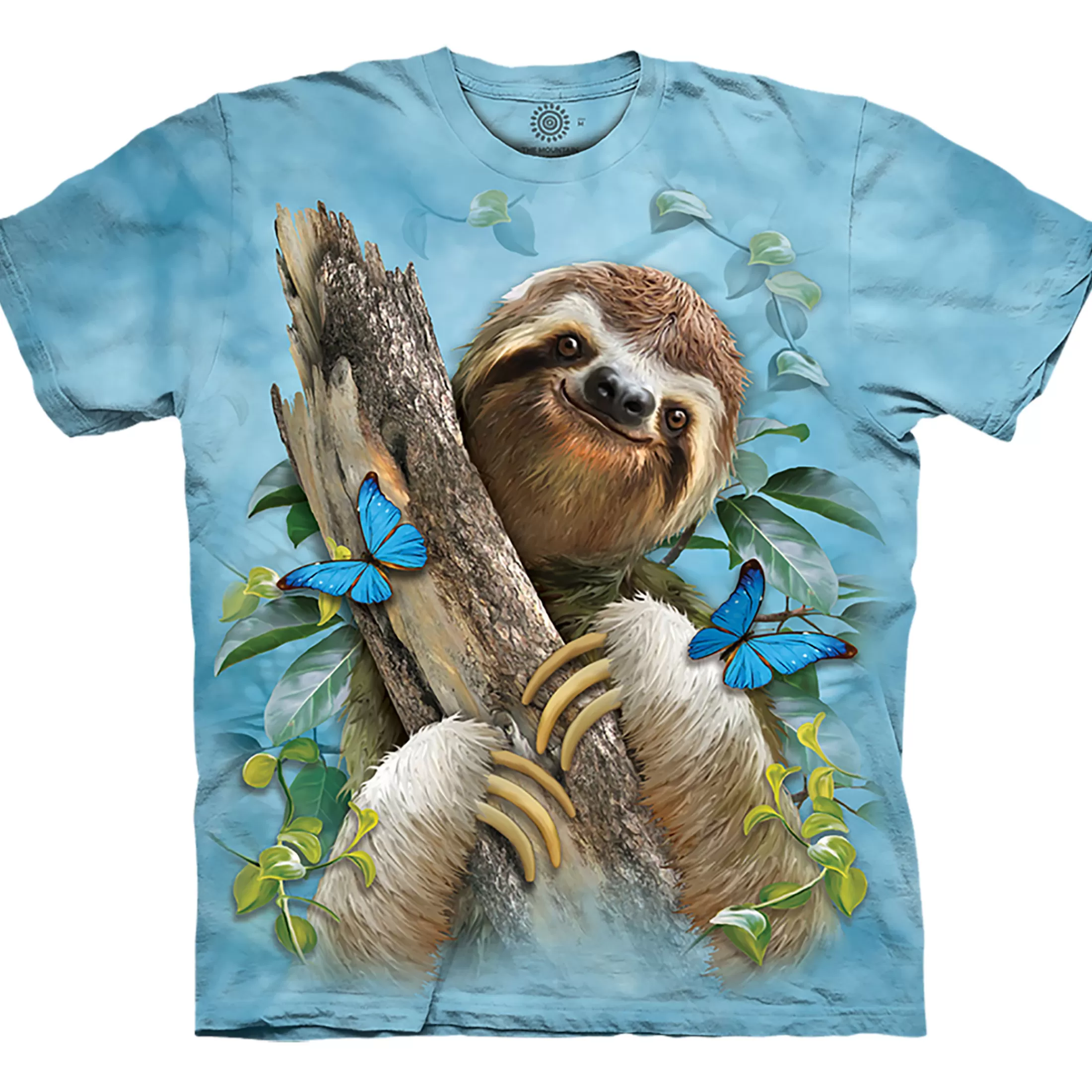 T-Shirt | Wild Animals<Liquid Blue Sloth & Butterflies Classic Cotton T-Shirt