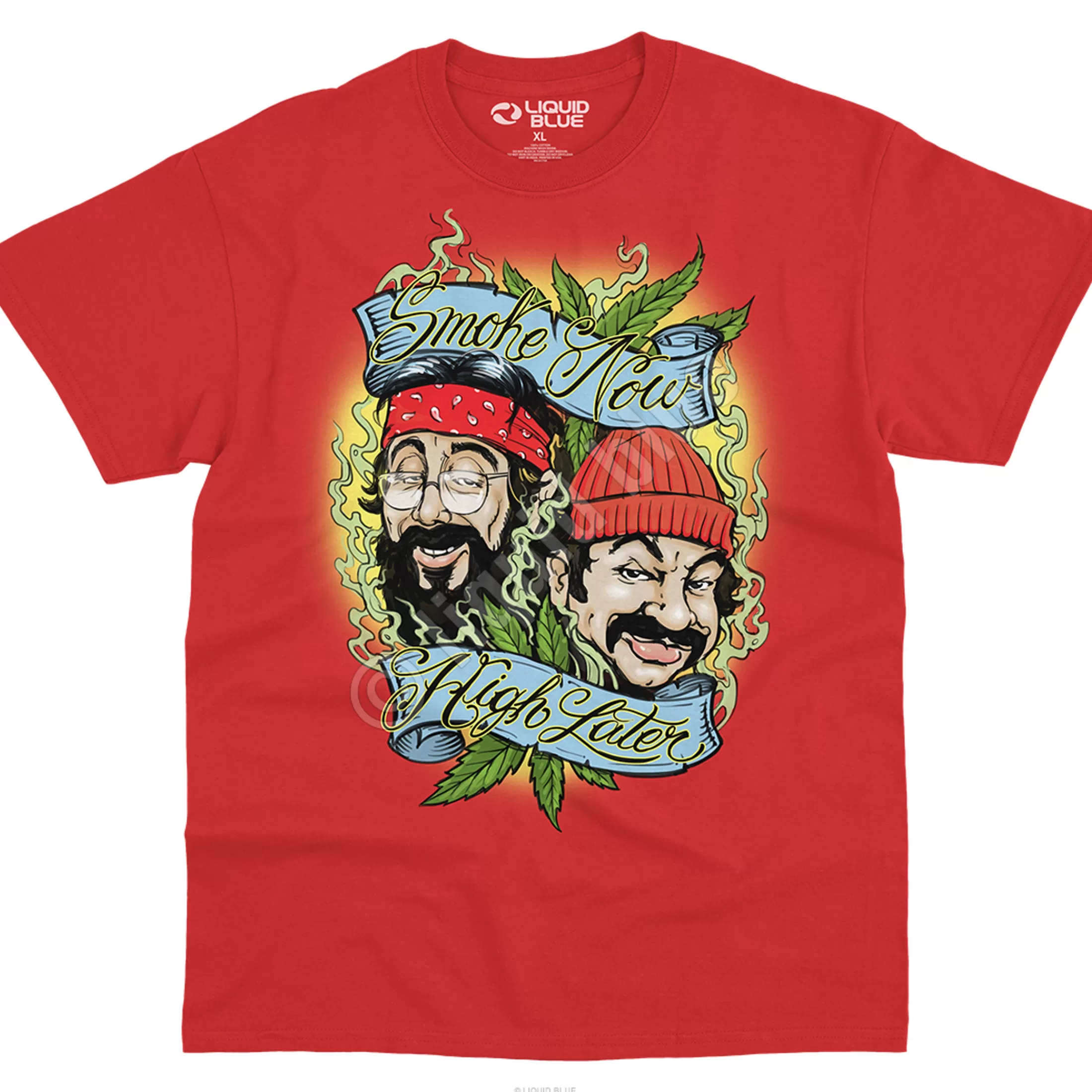 T-Shirt | Cheech And Chong<Liquid Blue Smoke Now High Later Red T-Shirt