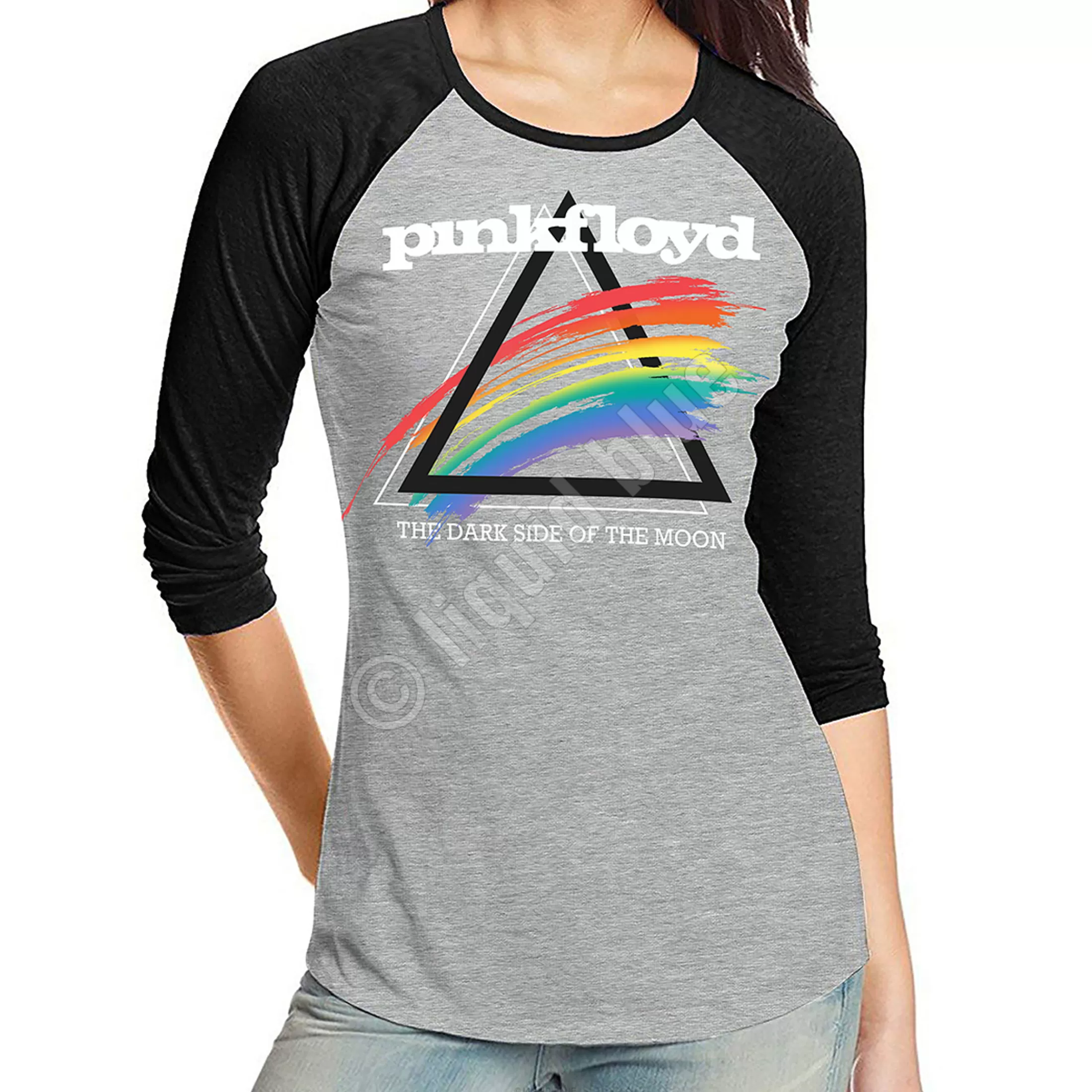 Pink Floyd<Liquid Blue Spectrum Splash Womens Raglan Heather Grey T-Shirt