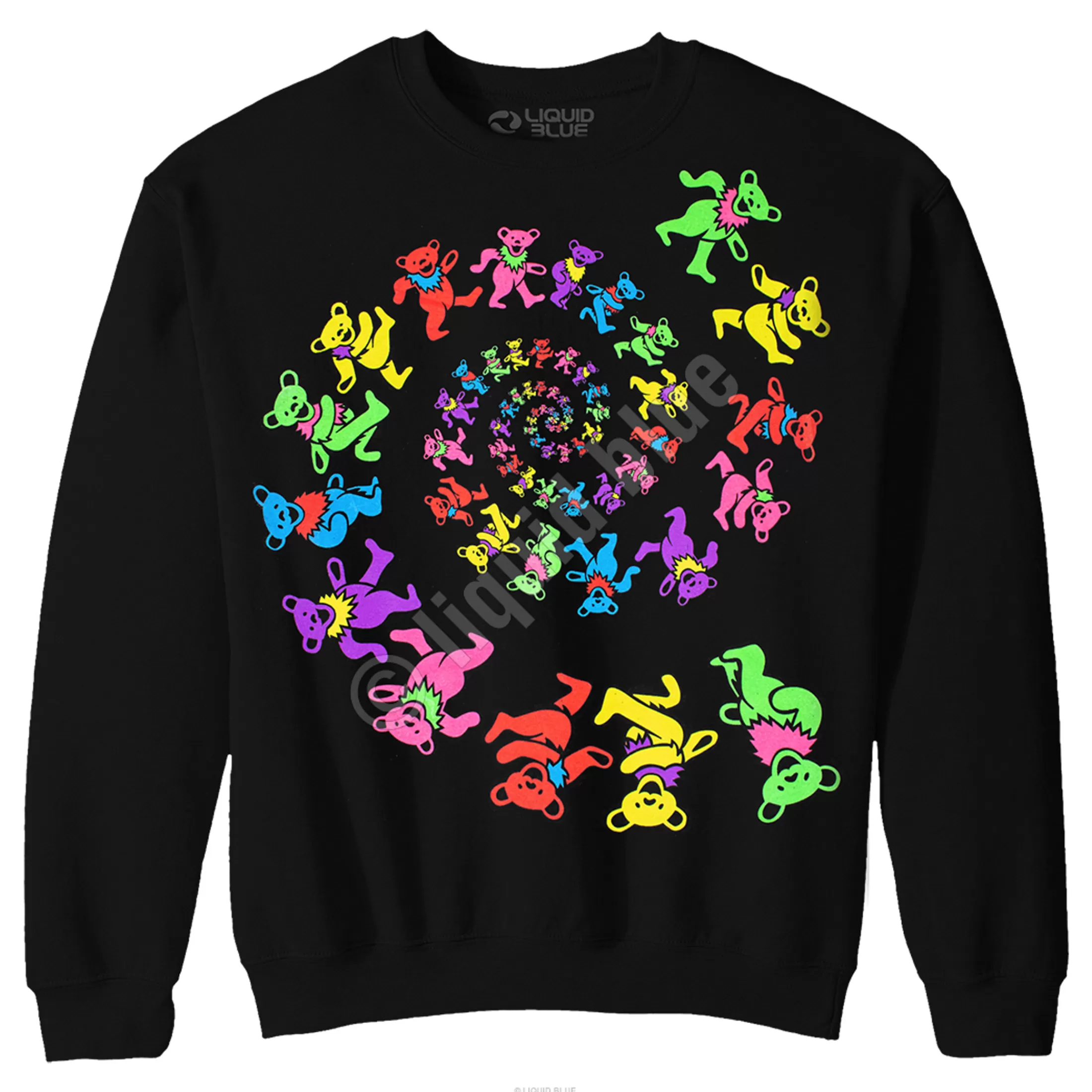 Sweatshirt | Blacklight<Liquid Blue Spiral Bears Blacklight Black Sweatshirt