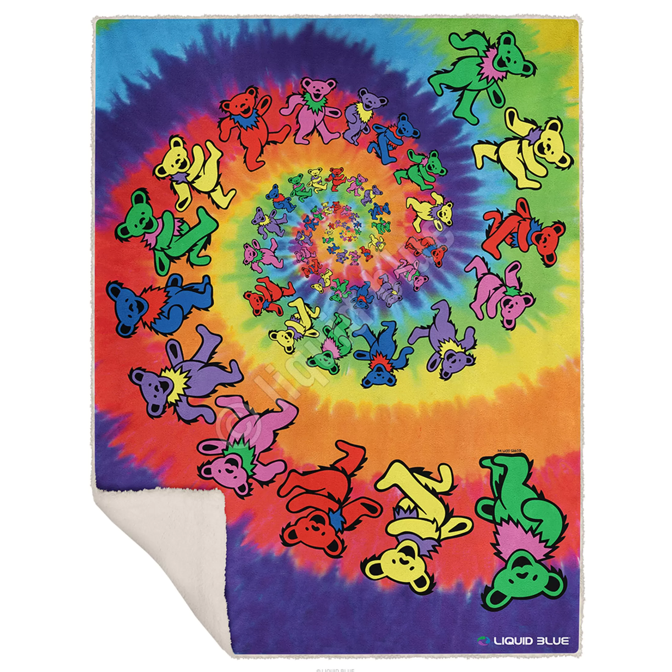 Grateful Dead<Liquid Blue Spiral Bears Fleece Throw Blanket