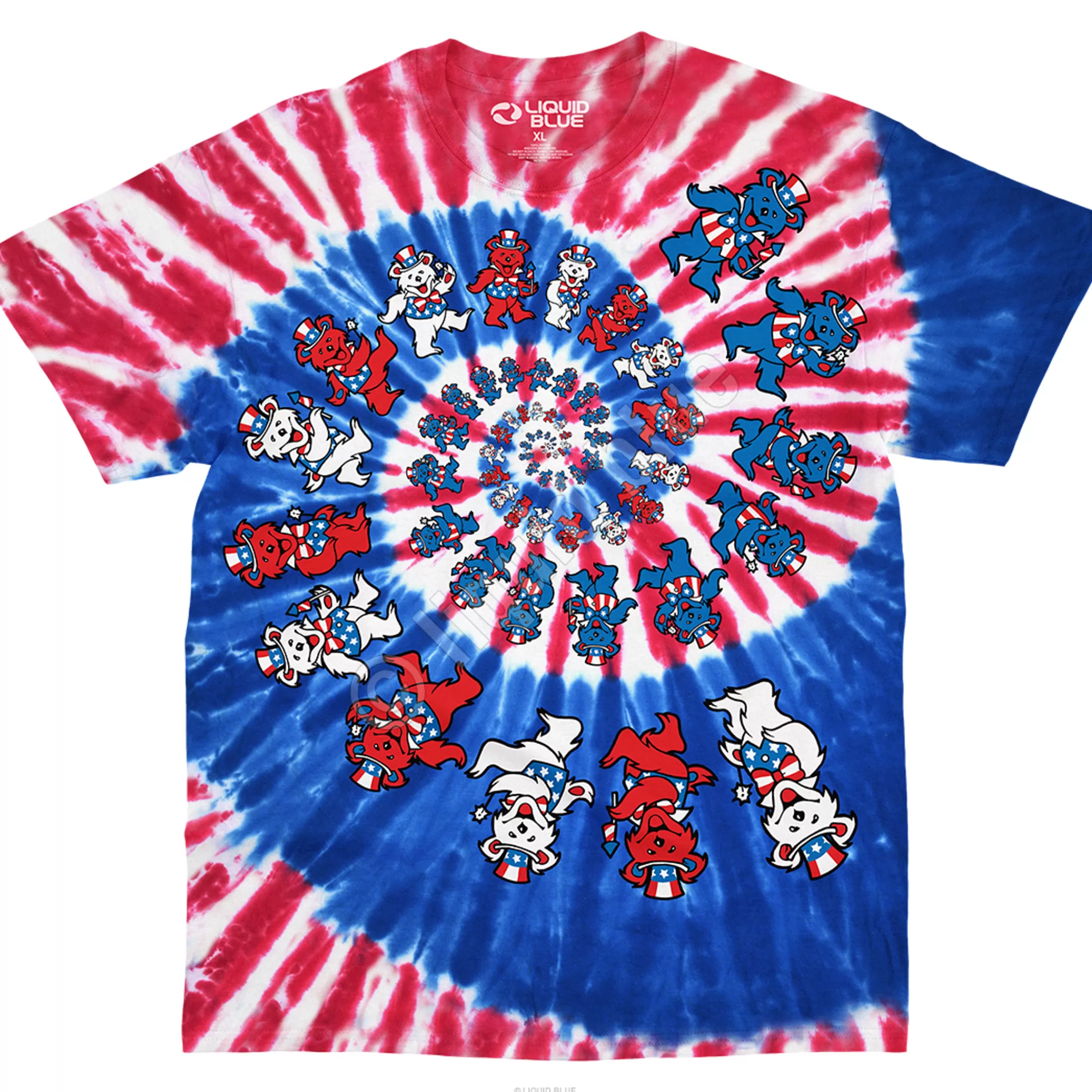 T-Shirt<Liquid Blue Spiral Patriotic Bears Tie-Dye T-Shirt