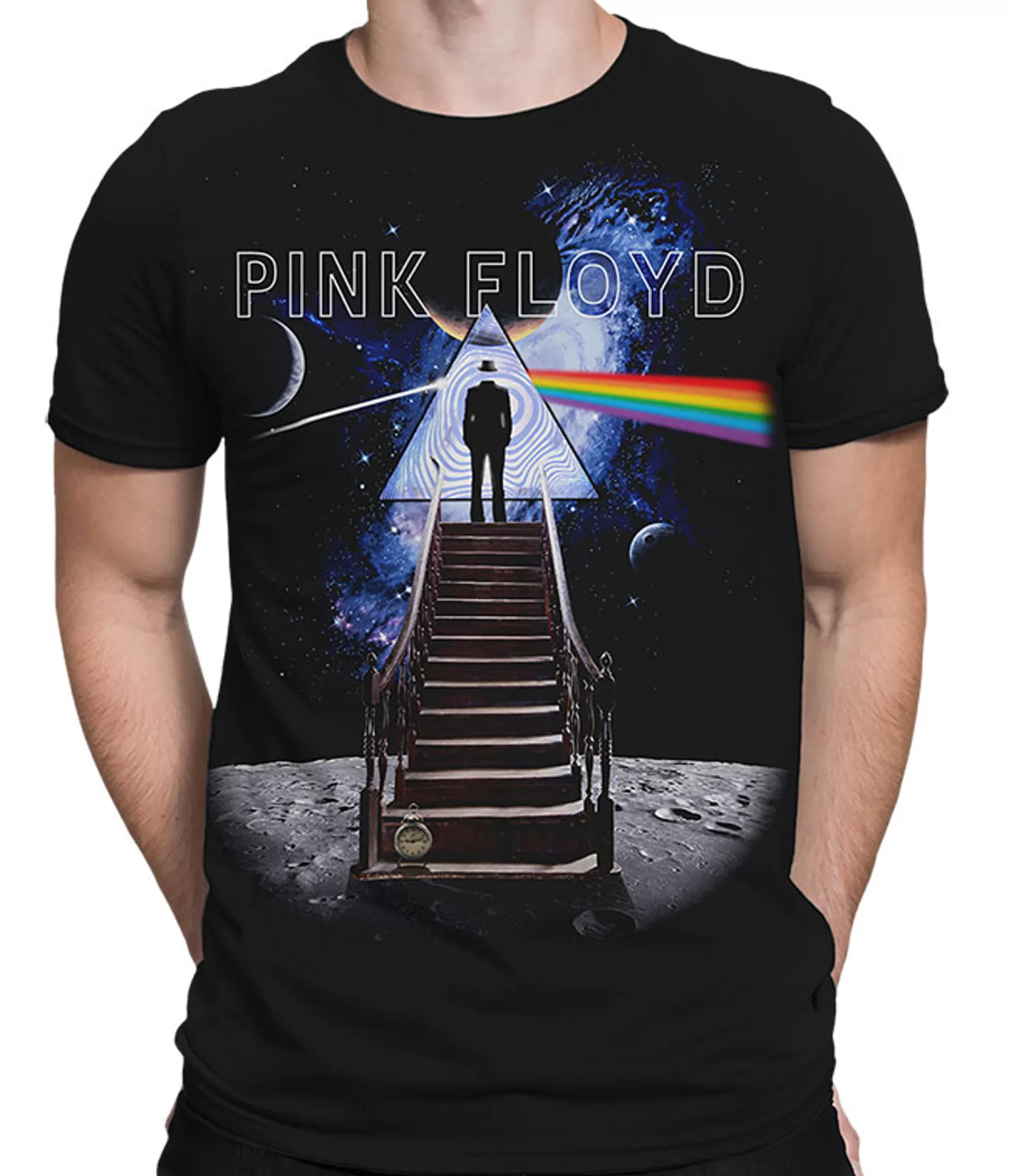 Athletic T-Shirt | Pink Floyd<Liquid Blue Stairway to the Moon Black Athletic T-Shirt