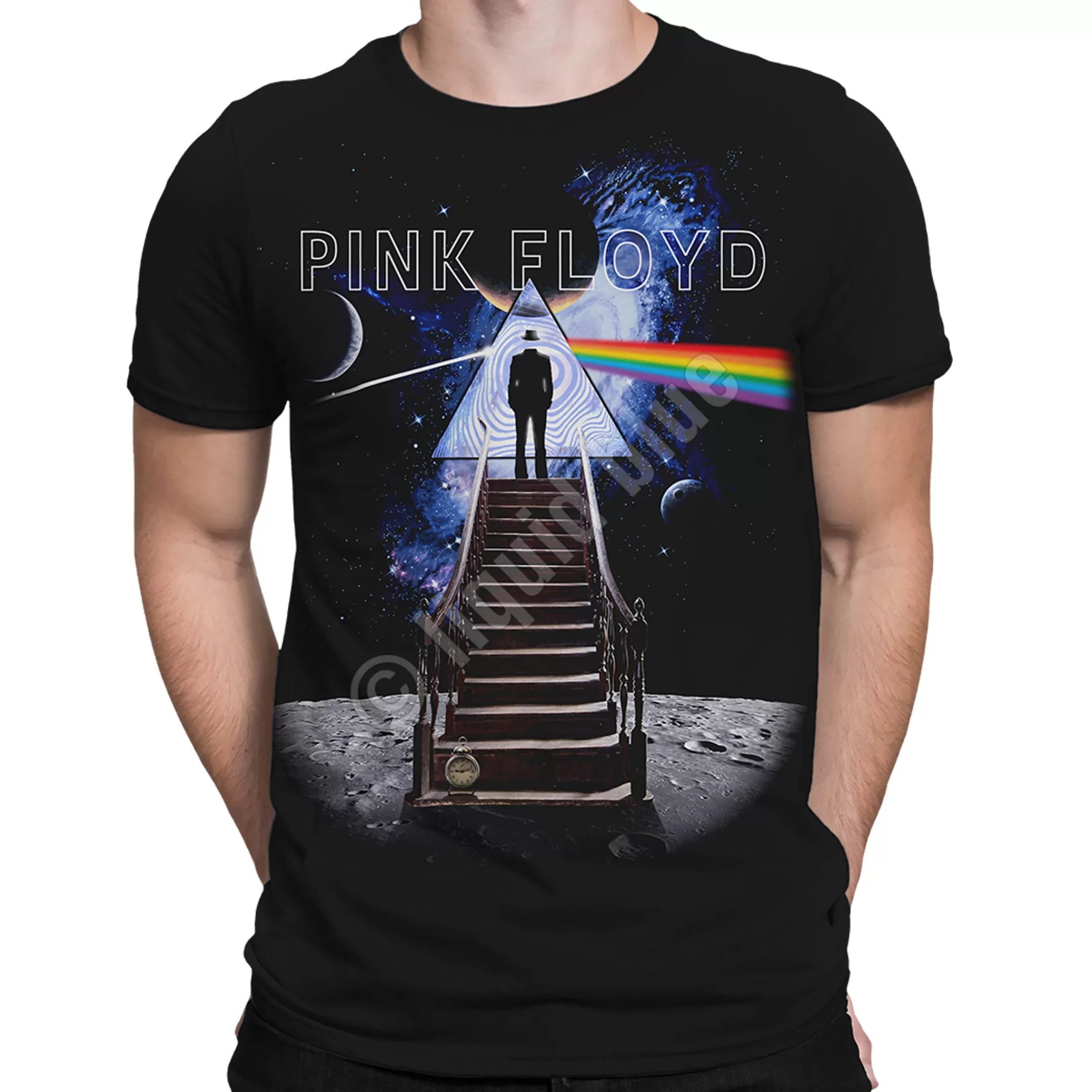 Athletic T-Shirt | Pink Floyd<Liquid Blue Stairway to the Moon Black Athletic T-Shirt