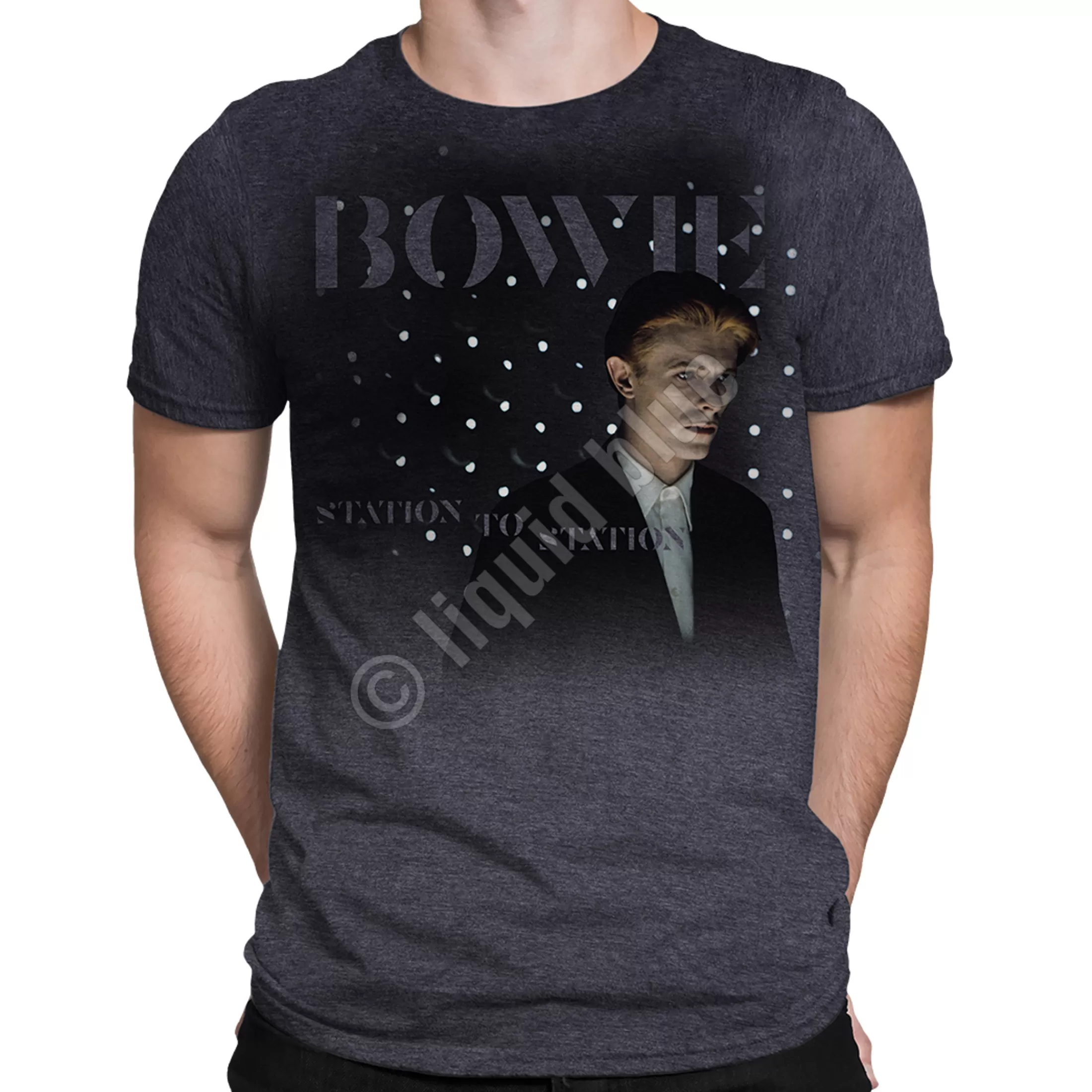 Poly-Cotton T-Shirt | David Bowie<Liquid Blue Station to Station Dark Heather Poly-Cotton T-Shirt