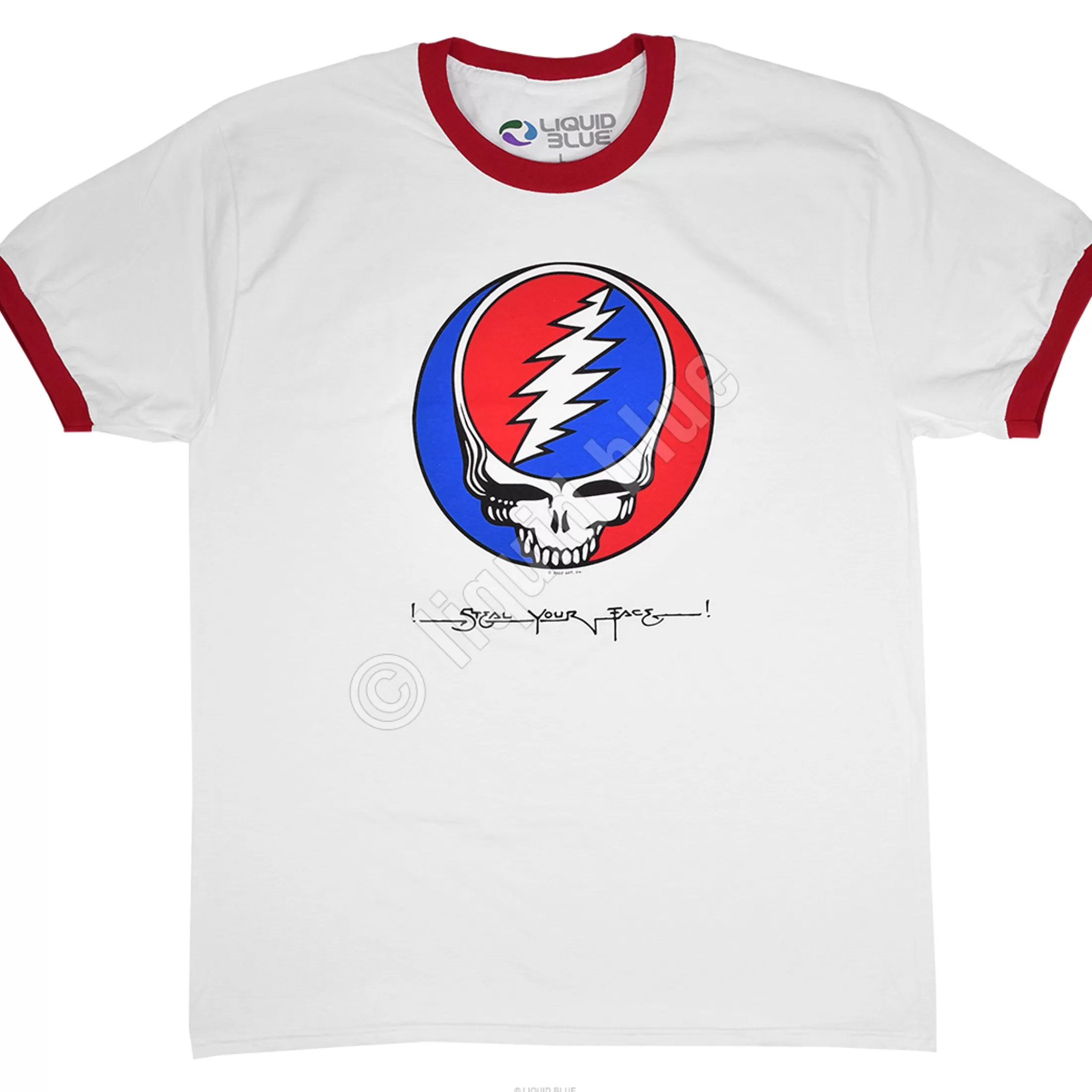 T-Shirt | Grateful Dead<Liquid Blue Steal Your Face Ringer White Ringer T-Shirt