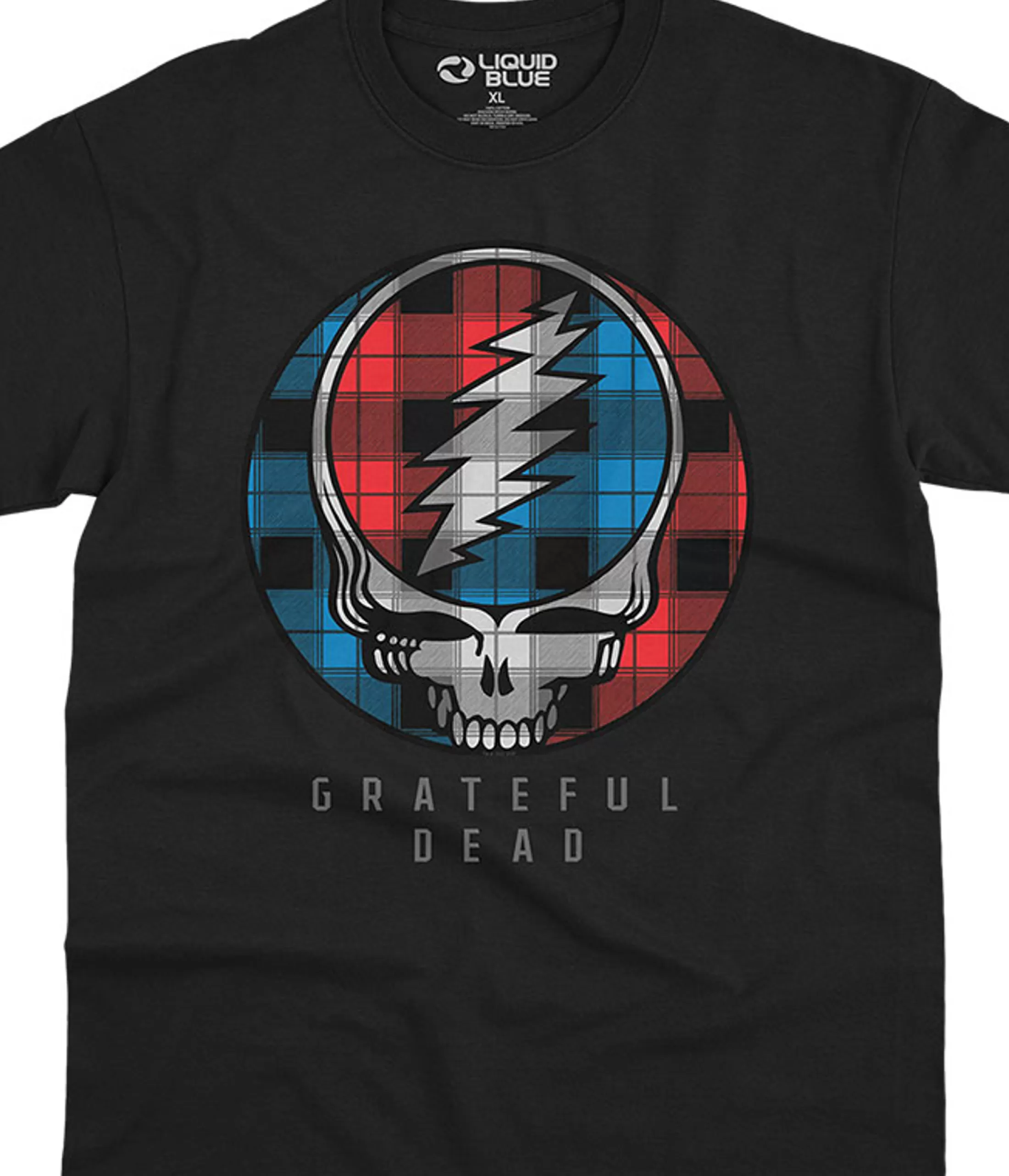 T-Shirt | Grateful Dead<Liquid Blue Steal Your Plaid Black T-Shirt