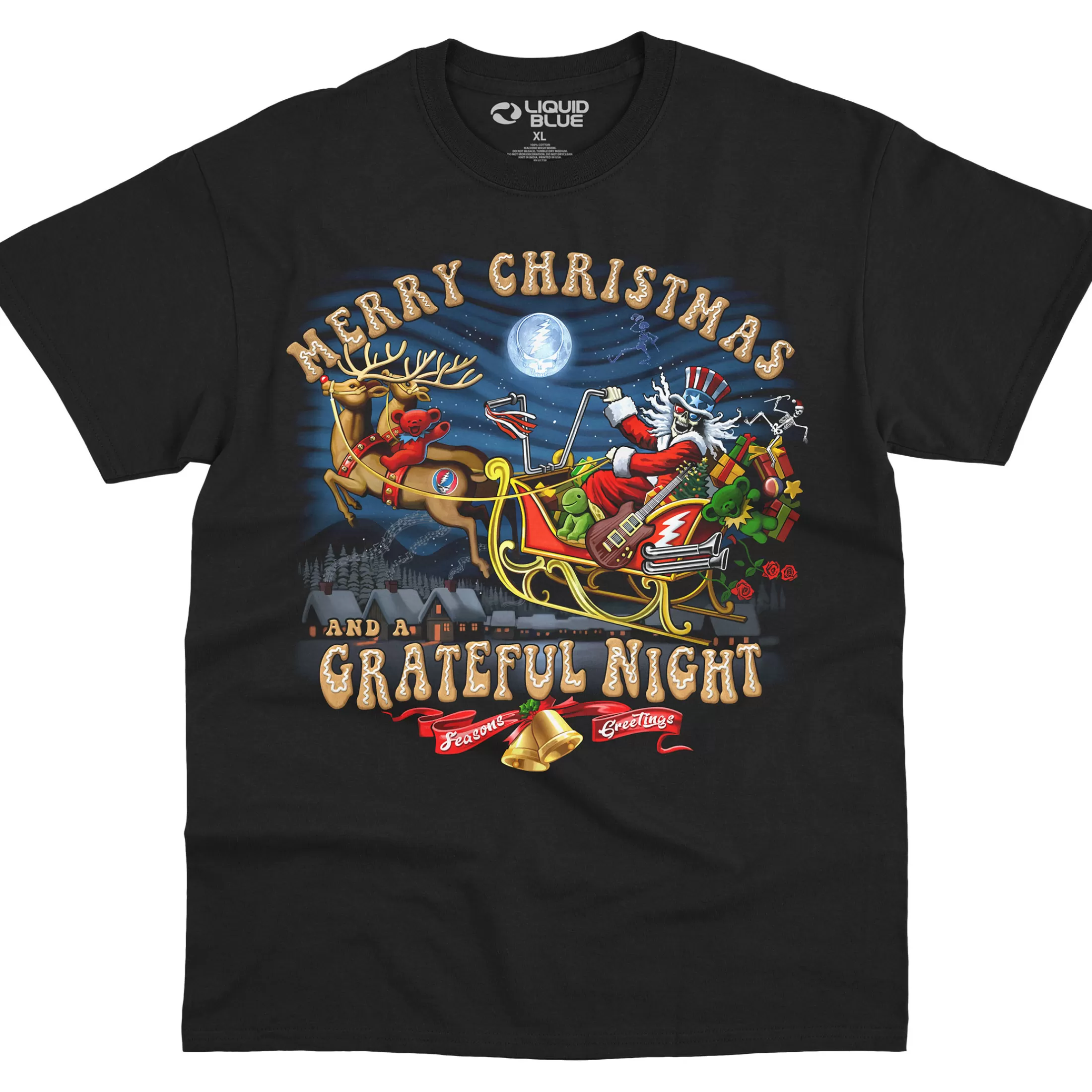 T-Shirt | Grateful Dead<Liquid Blue Steal Your Sleigh Black T-Shirt