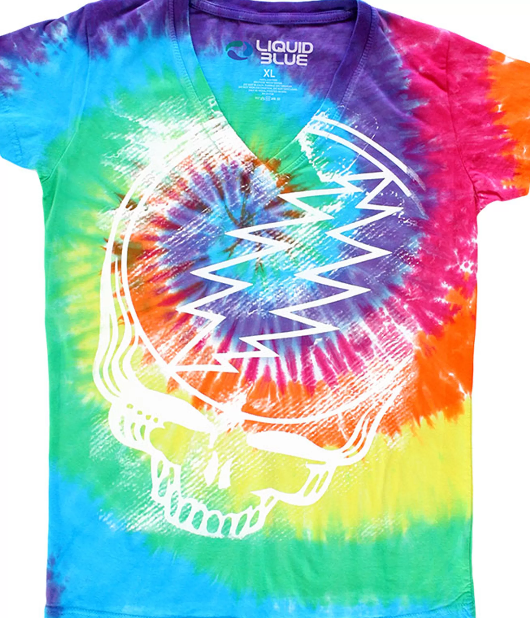 Juniors Long Length | Grateful Dead<Liquid Blue Stealie Tie-Dye Juniors Long Length V-Neck T-Shirt