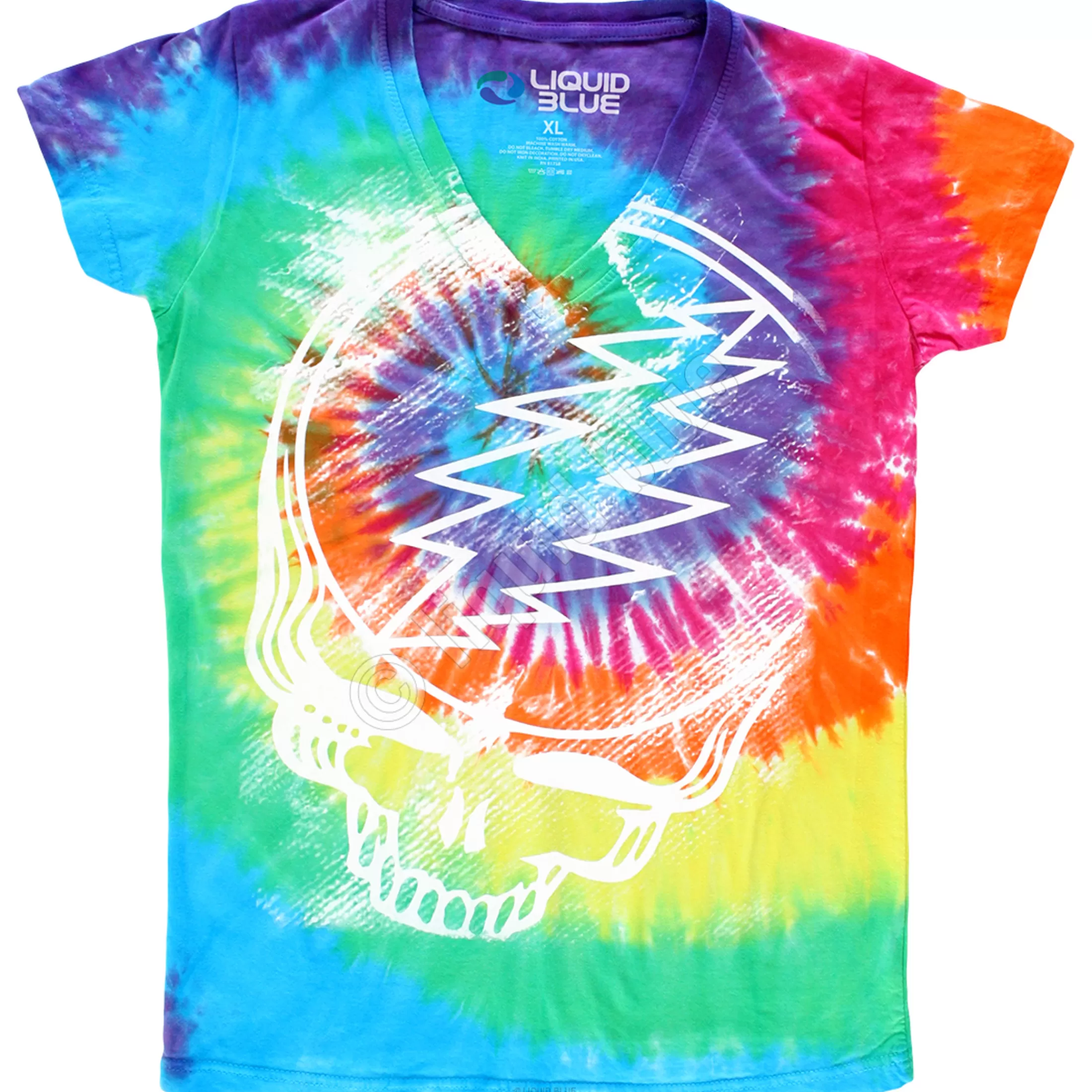 Juniors Long Length | Grateful Dead<Liquid Blue Stealie Tie-Dye Juniors Long Length V-Neck T-Shirt