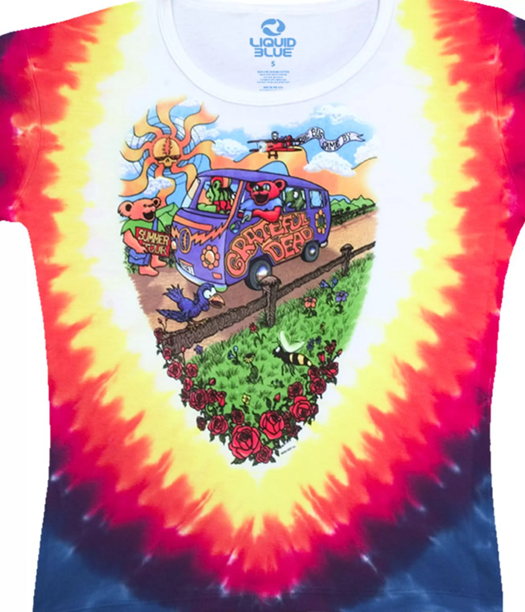 Juniors Long Length | Grateful Dead<Liquid Blue Summer Tour Bus Tie-Dye Juniors Long Length T-Shirt