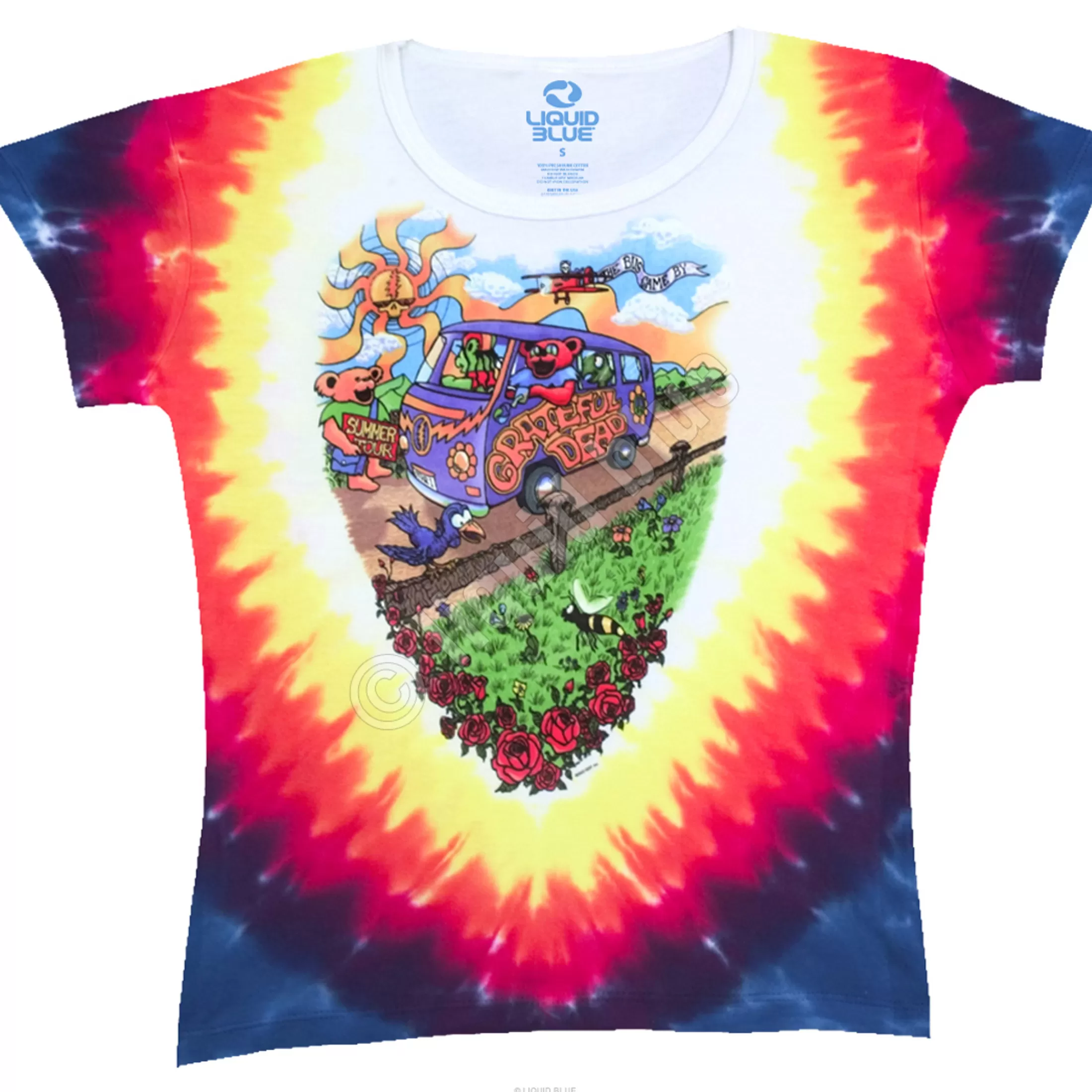 Juniors Long Length | Grateful Dead<Liquid Blue Summer Tour Bus Tie-Dye Juniors Long Length T-Shirt