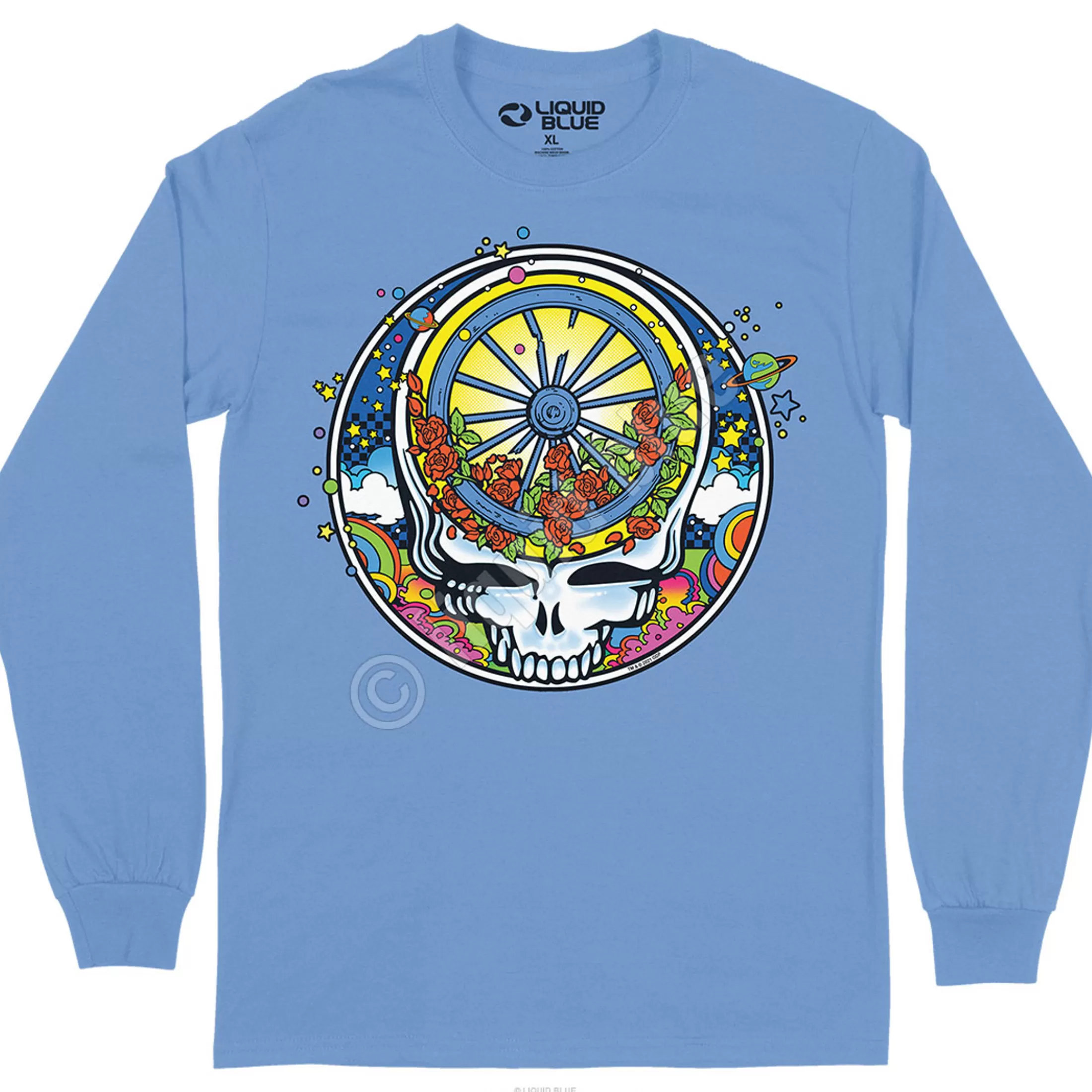 Long Sleeve | Grateful Dead<Liquid Blue SYF Wheel & Roses Long Sleeve T-Shirt