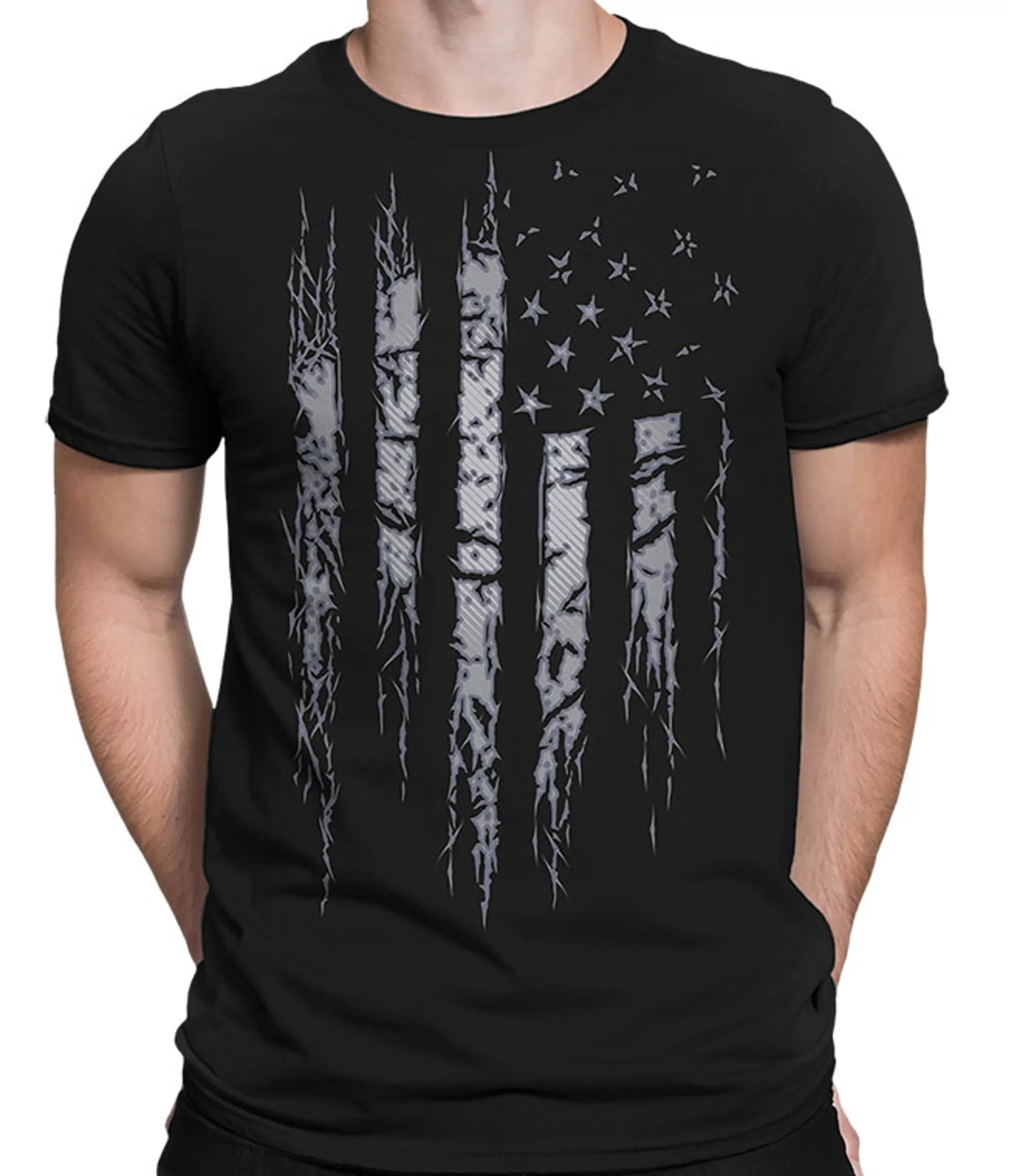 T-Shirt | Americana<Liquid Blue Tattered and Torn Black T-Shirt