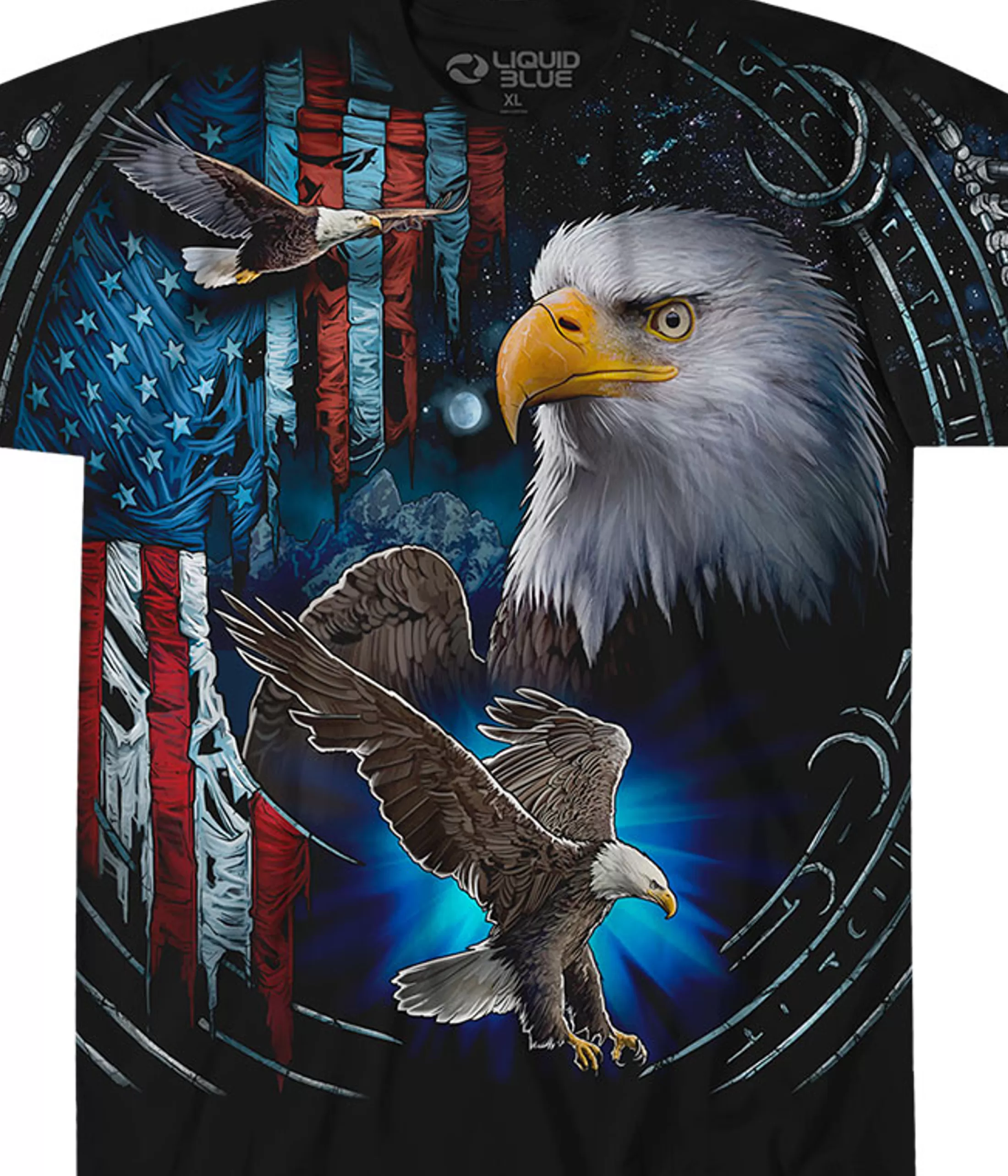 T-Shirt | Exotic Wildlife<Liquid Blue Tribal Eagle Black T-Shirt