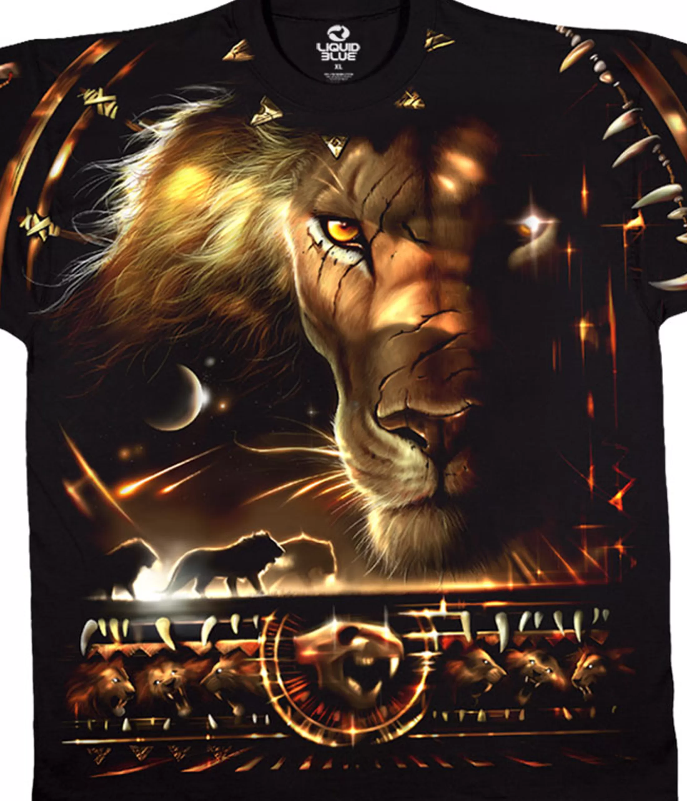 T-Shirt | Exotic Wildlife<Liquid Blue Tribal Lion Black T-Shirt