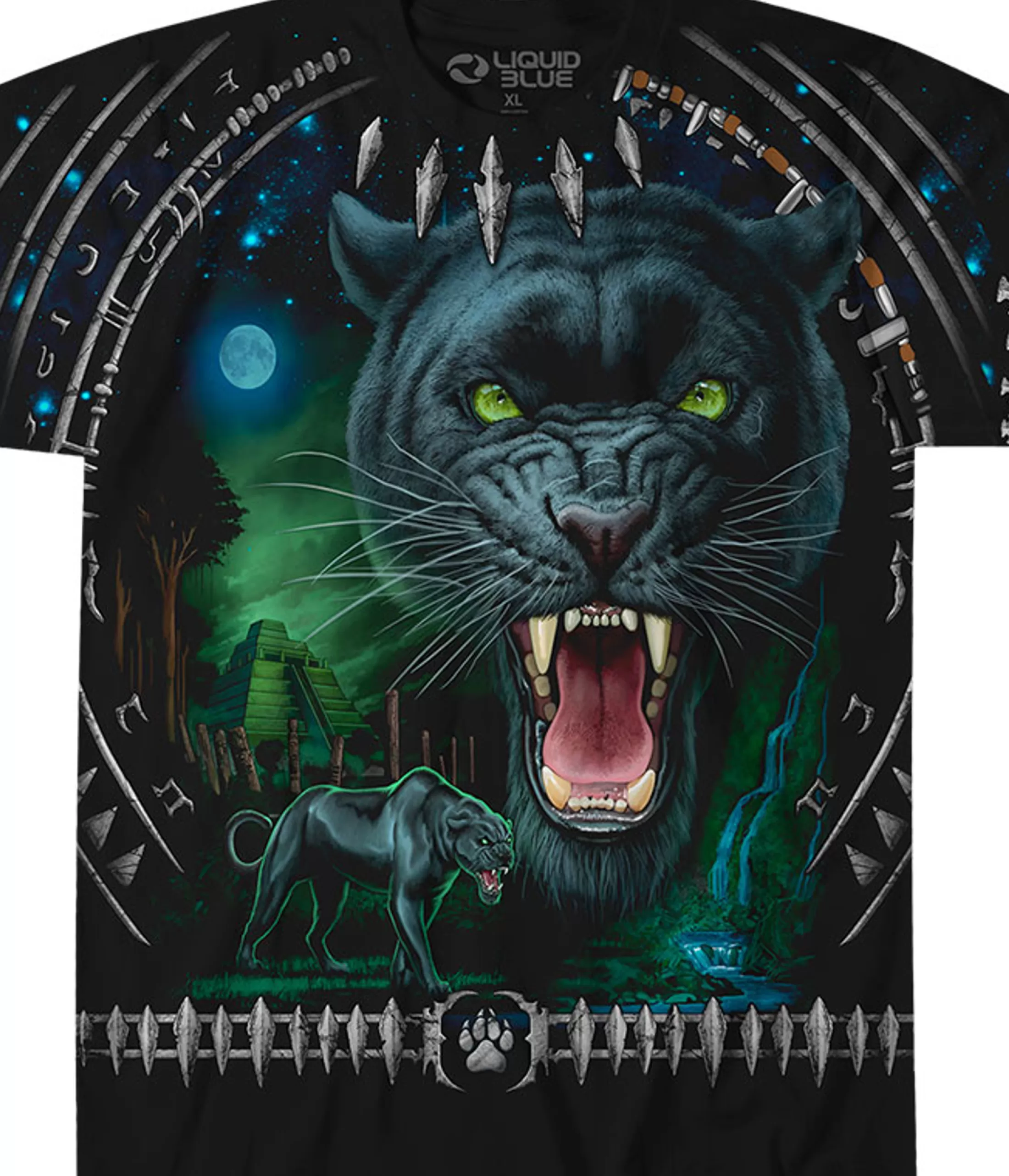 T-Shirt | Exotic Wildlife<Liquid Blue Tribal Panther Black T-Shirt