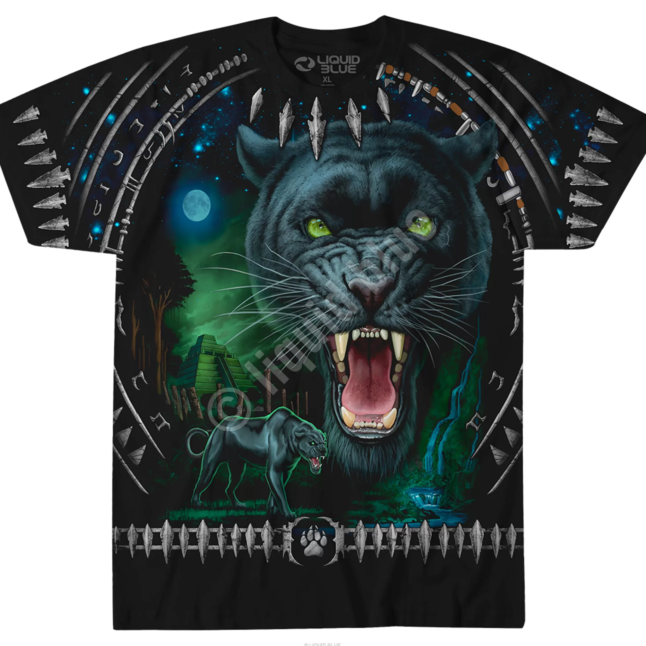 T-Shirt | Exotic Wildlife<Liquid Blue Tribal Panther Black T-Shirt