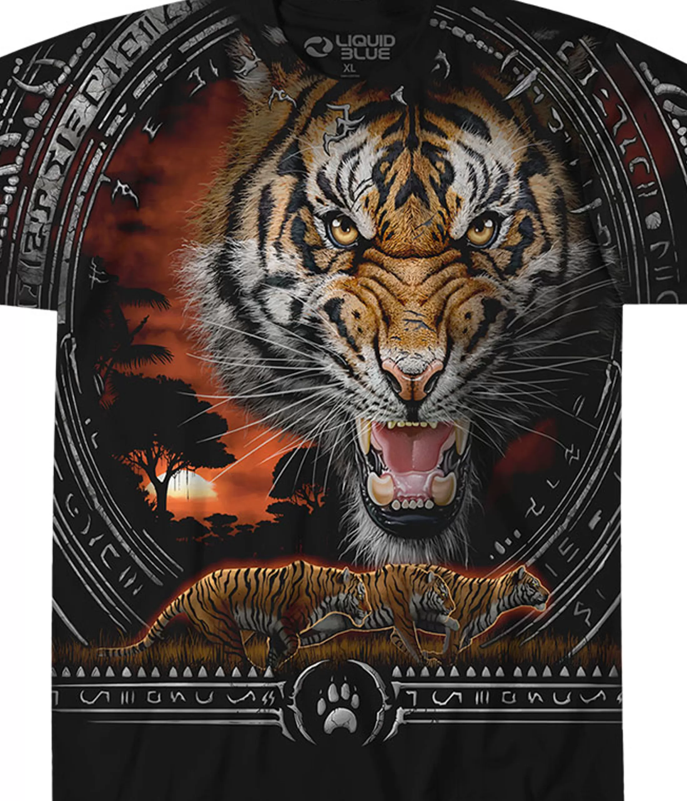 T-Shirt | Tigers<Liquid Blue Tribal Tiger Black T-Shirt