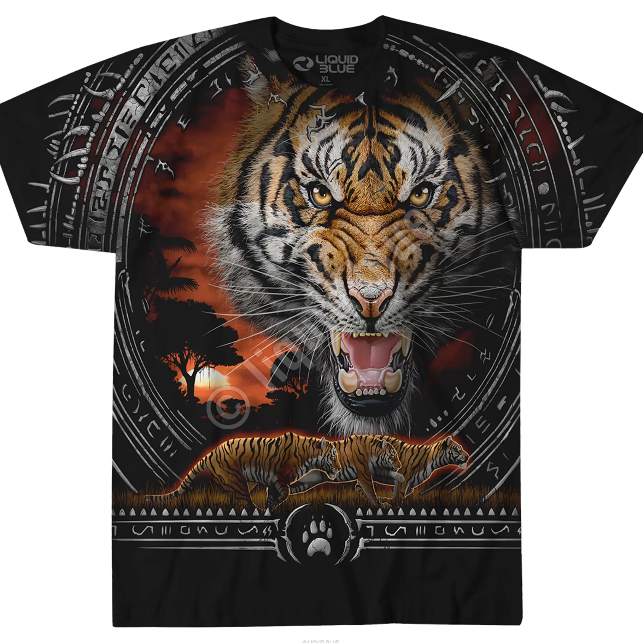 T-Shirt | Tigers<Liquid Blue Tribal Tiger Black T-Shirt