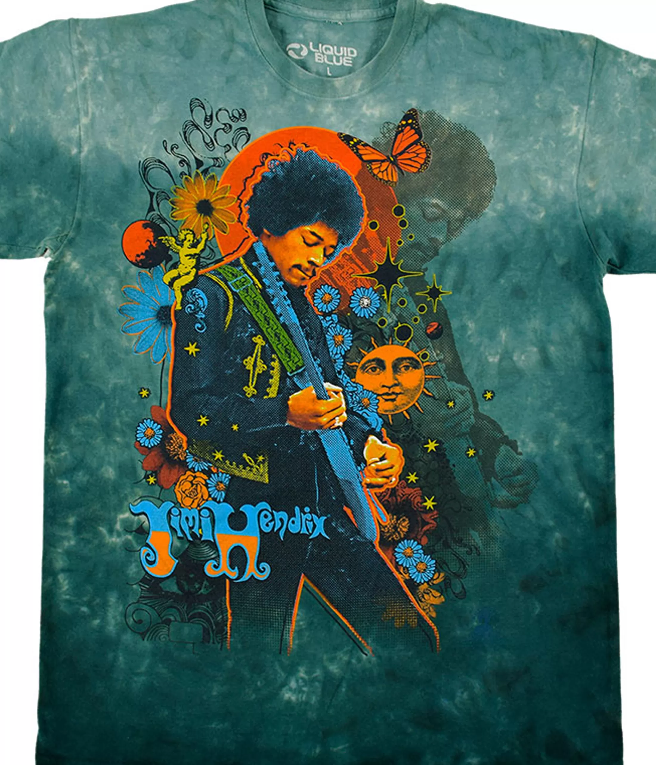 T-Shirt | Jimi Hendrix<Liquid Blue Trippy Jimi Tie-Dye T-Shirt