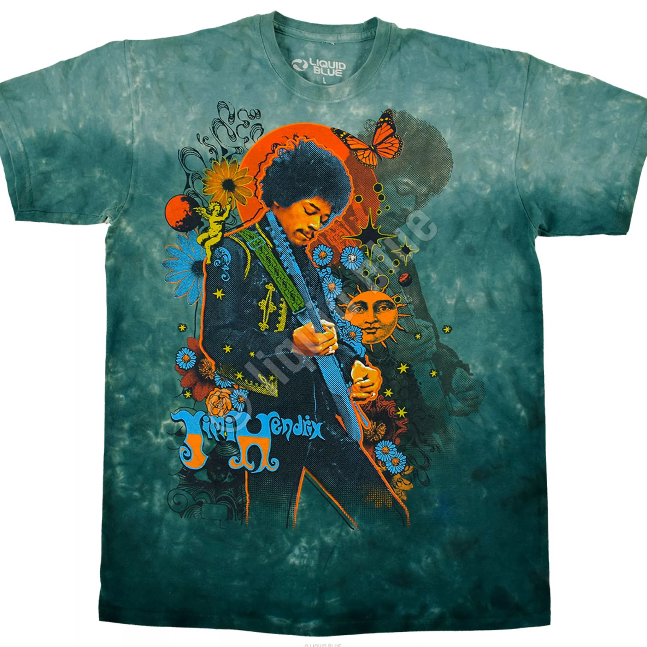 T-Shirt | Jimi Hendrix<Liquid Blue Trippy Jimi Tie-Dye T-Shirt