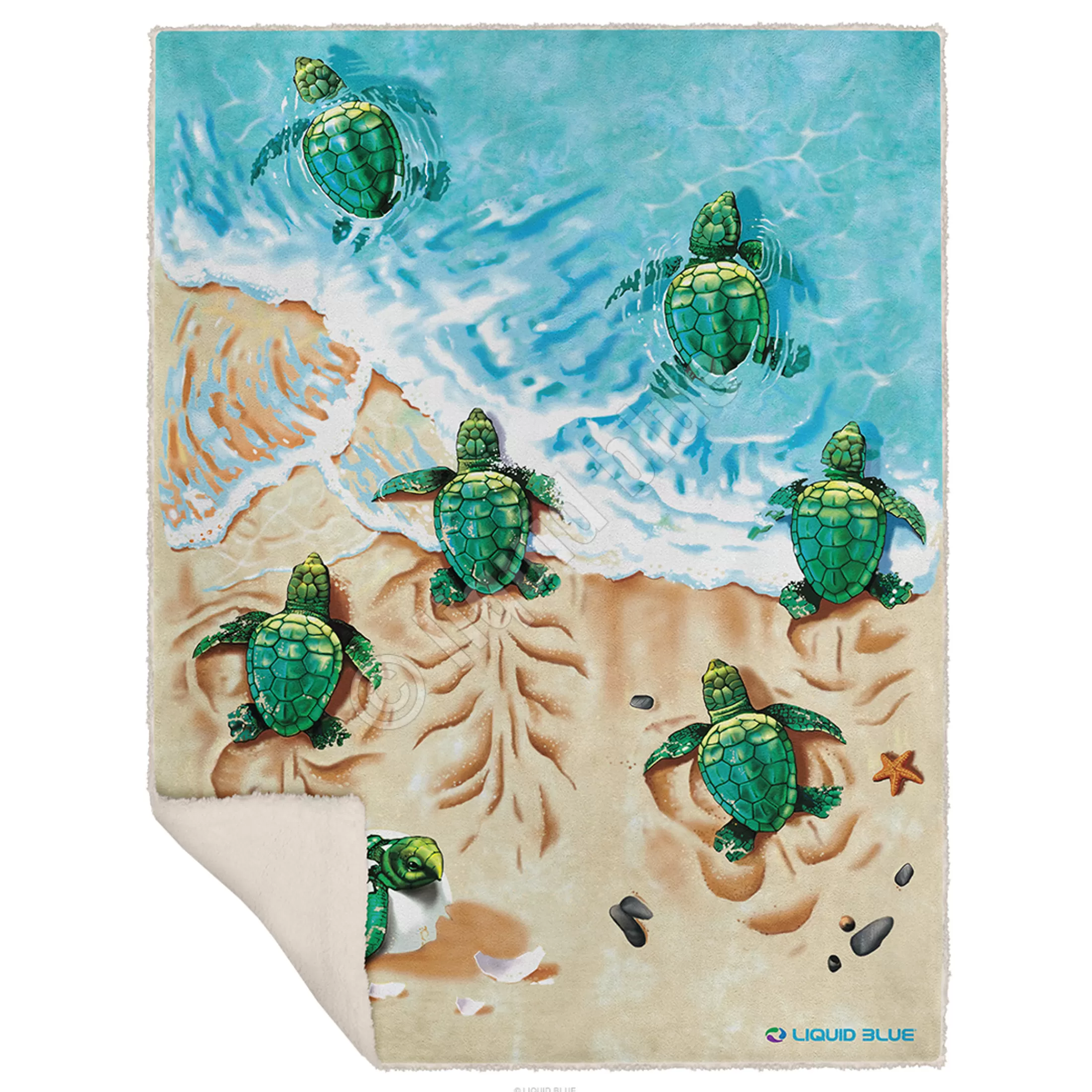 Aquatic<Liquid Blue Turtle Beach Fleece Throw Blanket