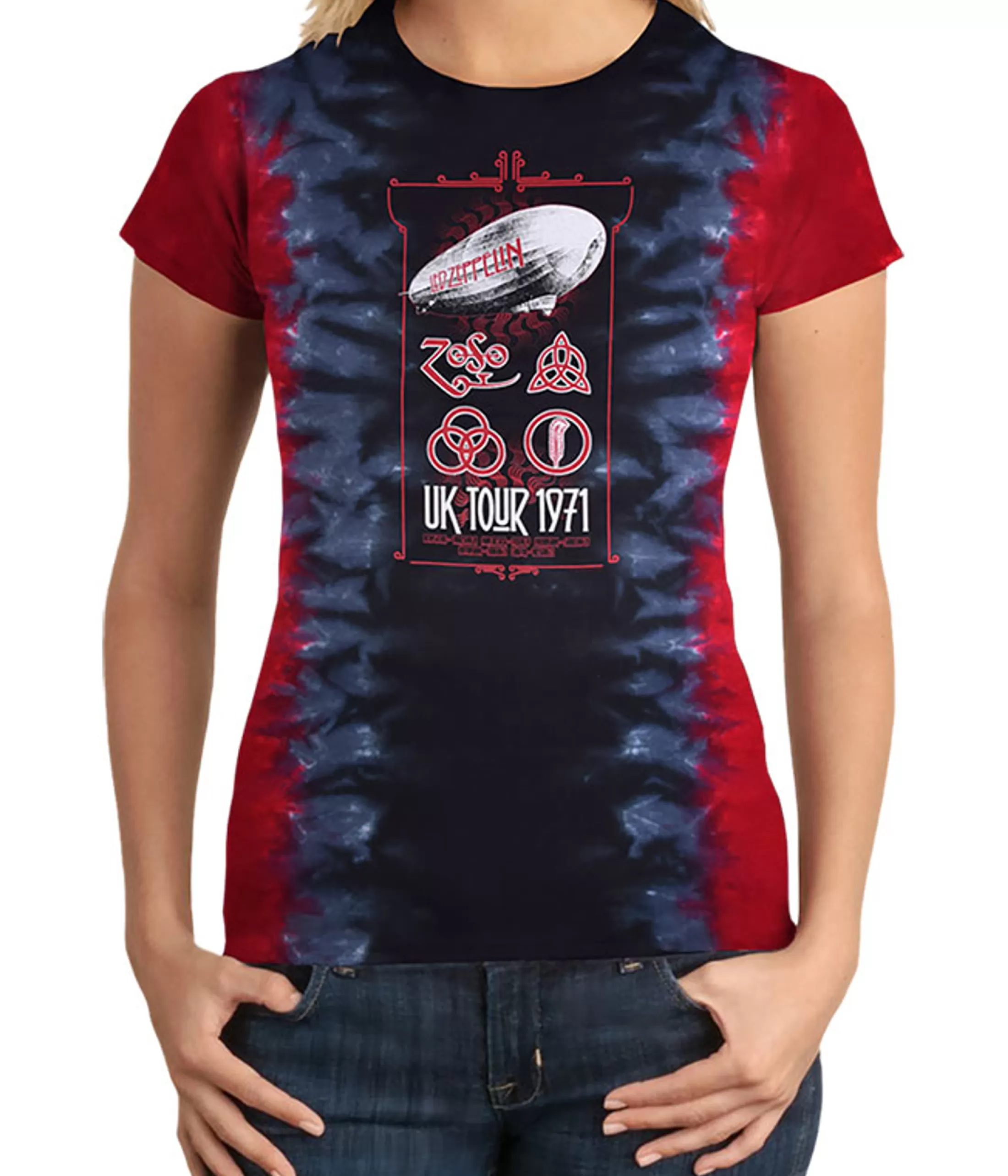 Juniors Long Length | Led Zeppelin<Liquid Blue Uk Tour 1971 Tie-Dye Juniors Long Length T-Shirt