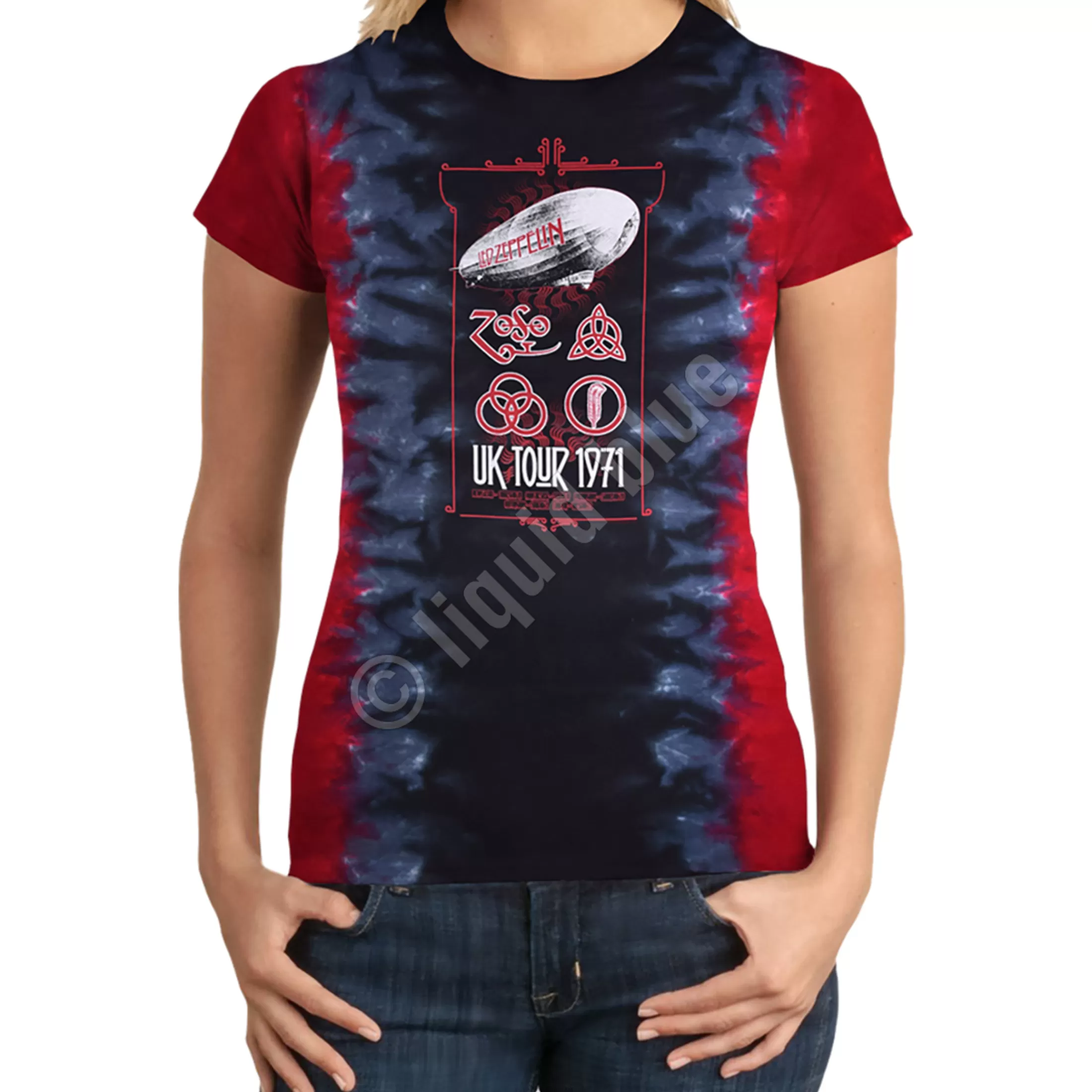 Juniors Long Length | Led Zeppelin<Liquid Blue Uk Tour 1971 Tie-Dye Juniors Long Length T-Shirt