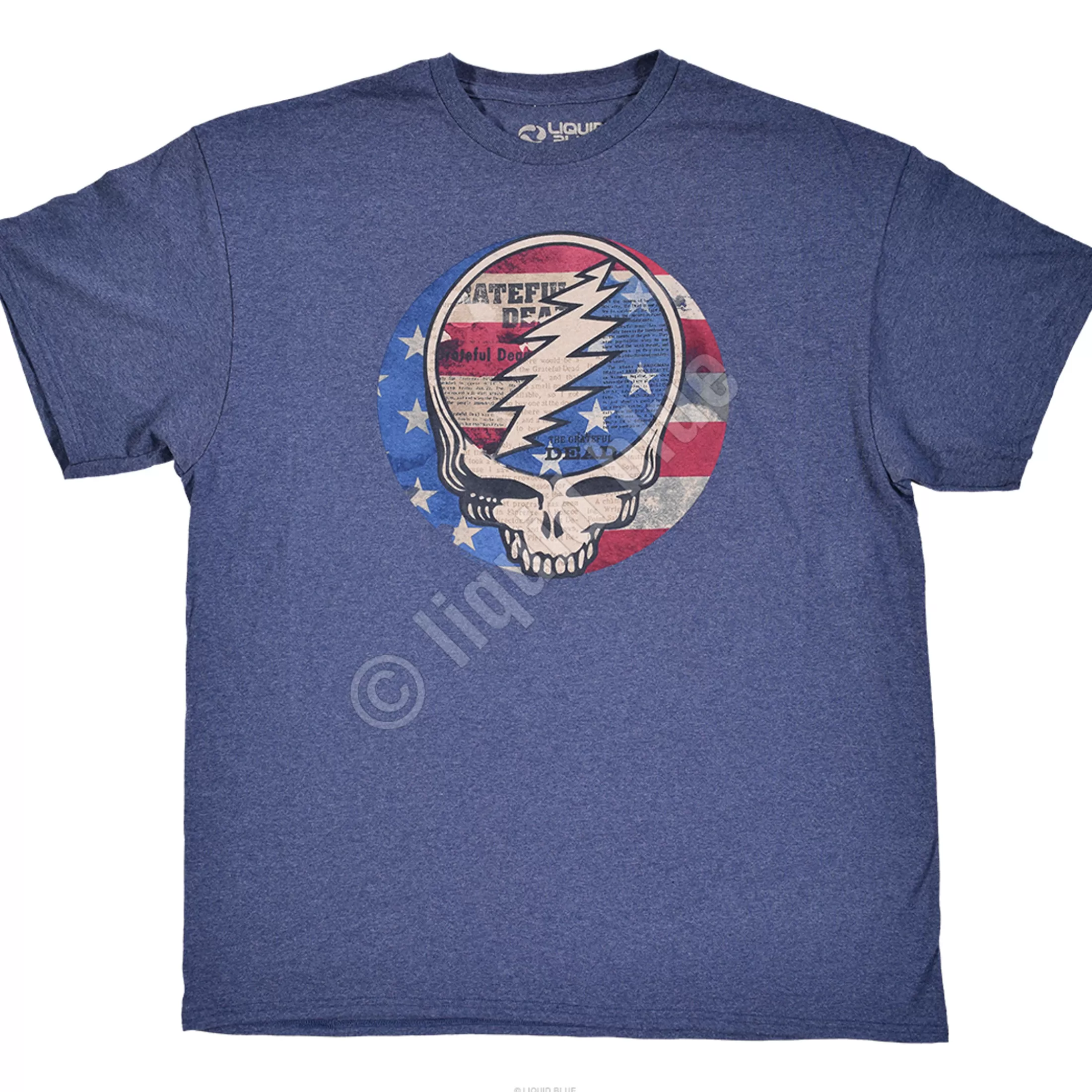 T-Shirt | Grateful Dead<Liquid Blue USA Distressed SYF Blue Heather Poly-Cotton T-Shirt