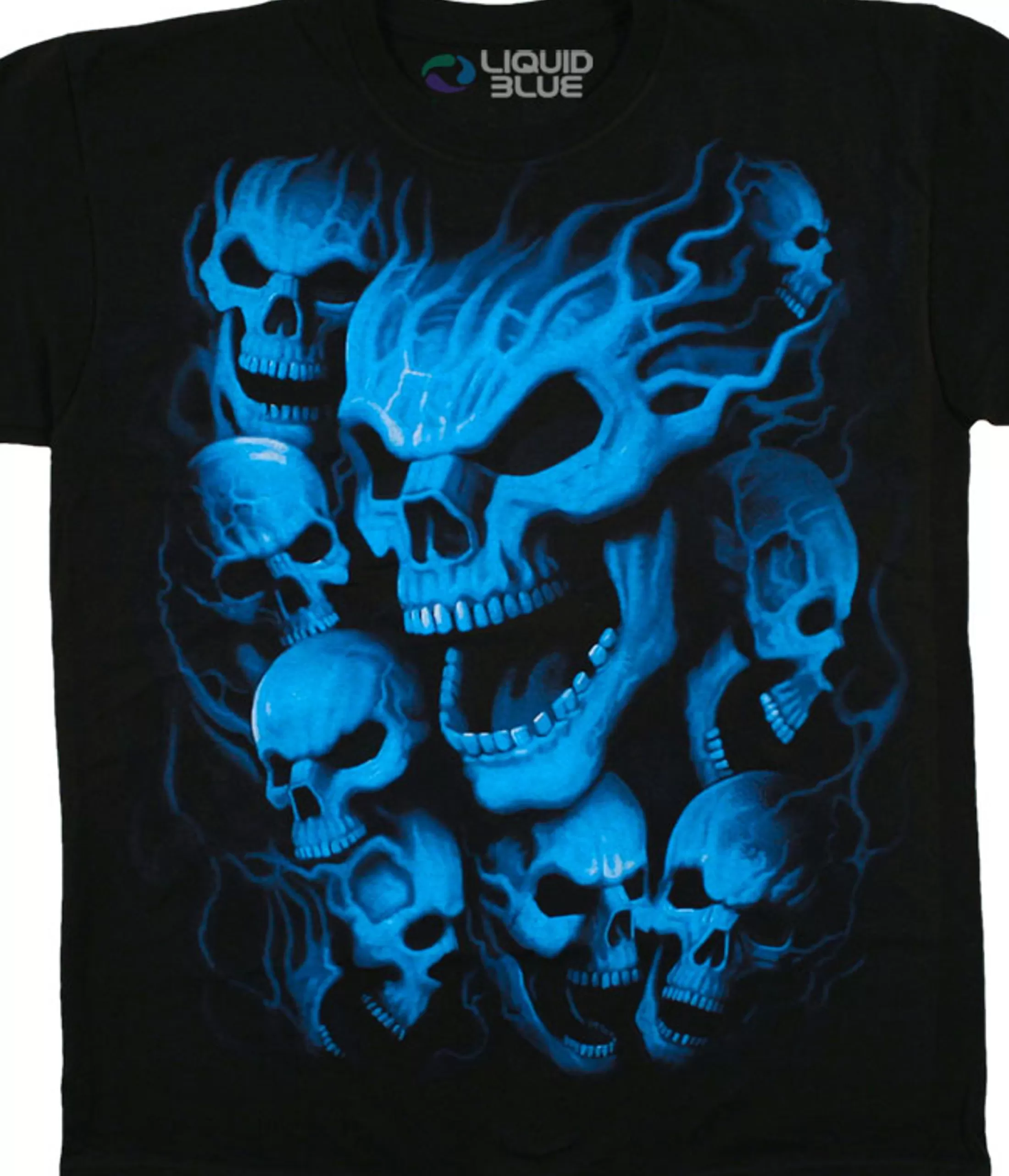 T-Shirt | Halloween<Liquid Blue Vampire Skulls Black T-Shirt