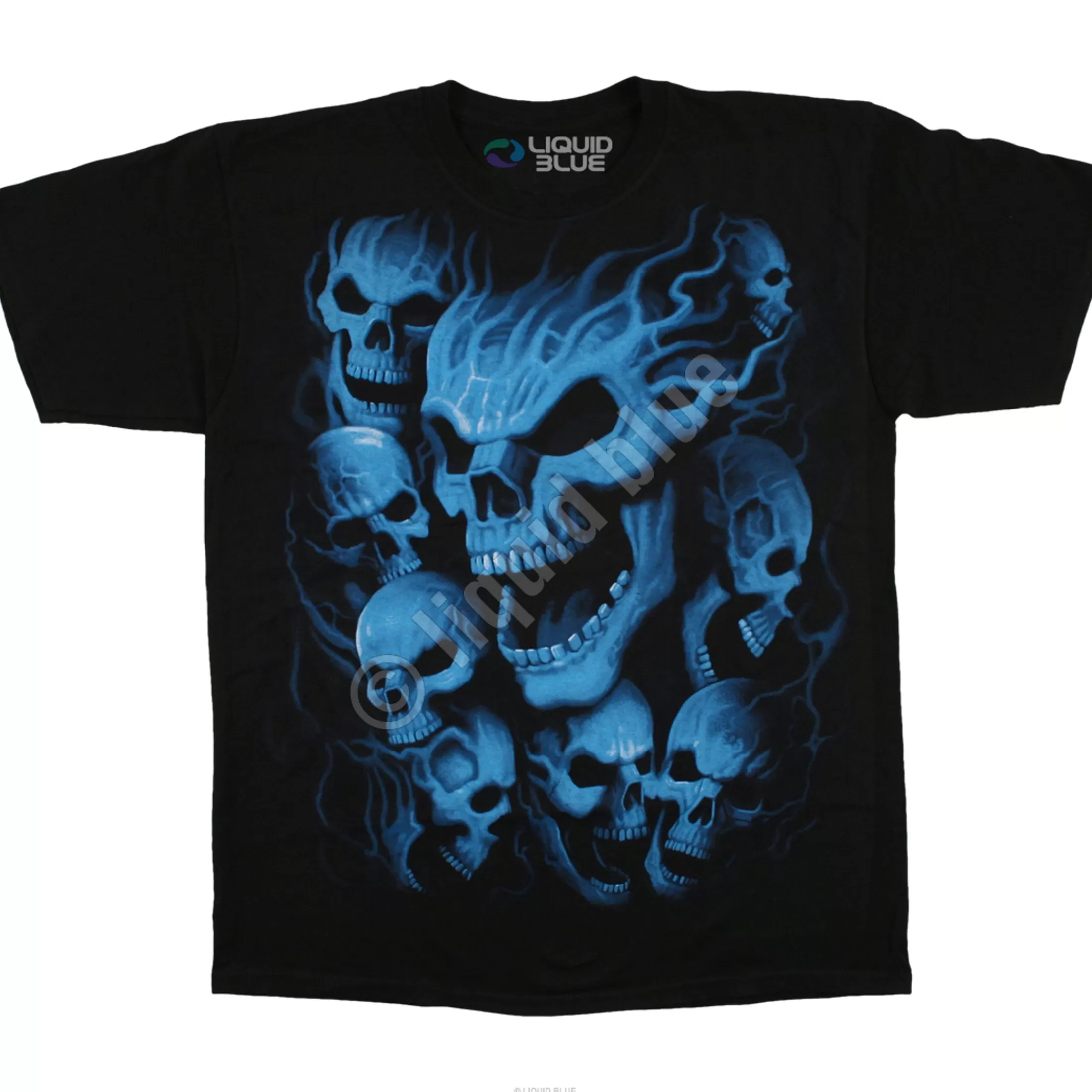 T-Shirt | Halloween<Liquid Blue Vampire Skulls Black T-Shirt