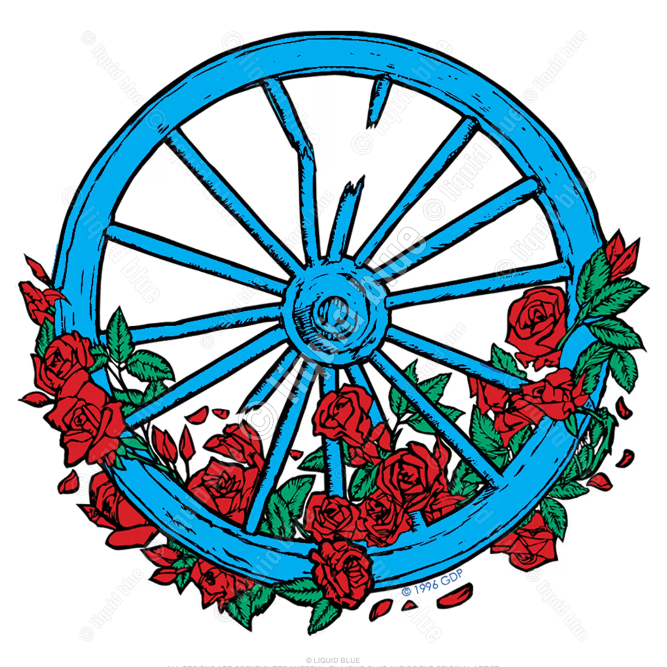 Grateful Dead | Classic<Liquid Blue Wheel And Roses Mini Sticker (FREE GIFT)