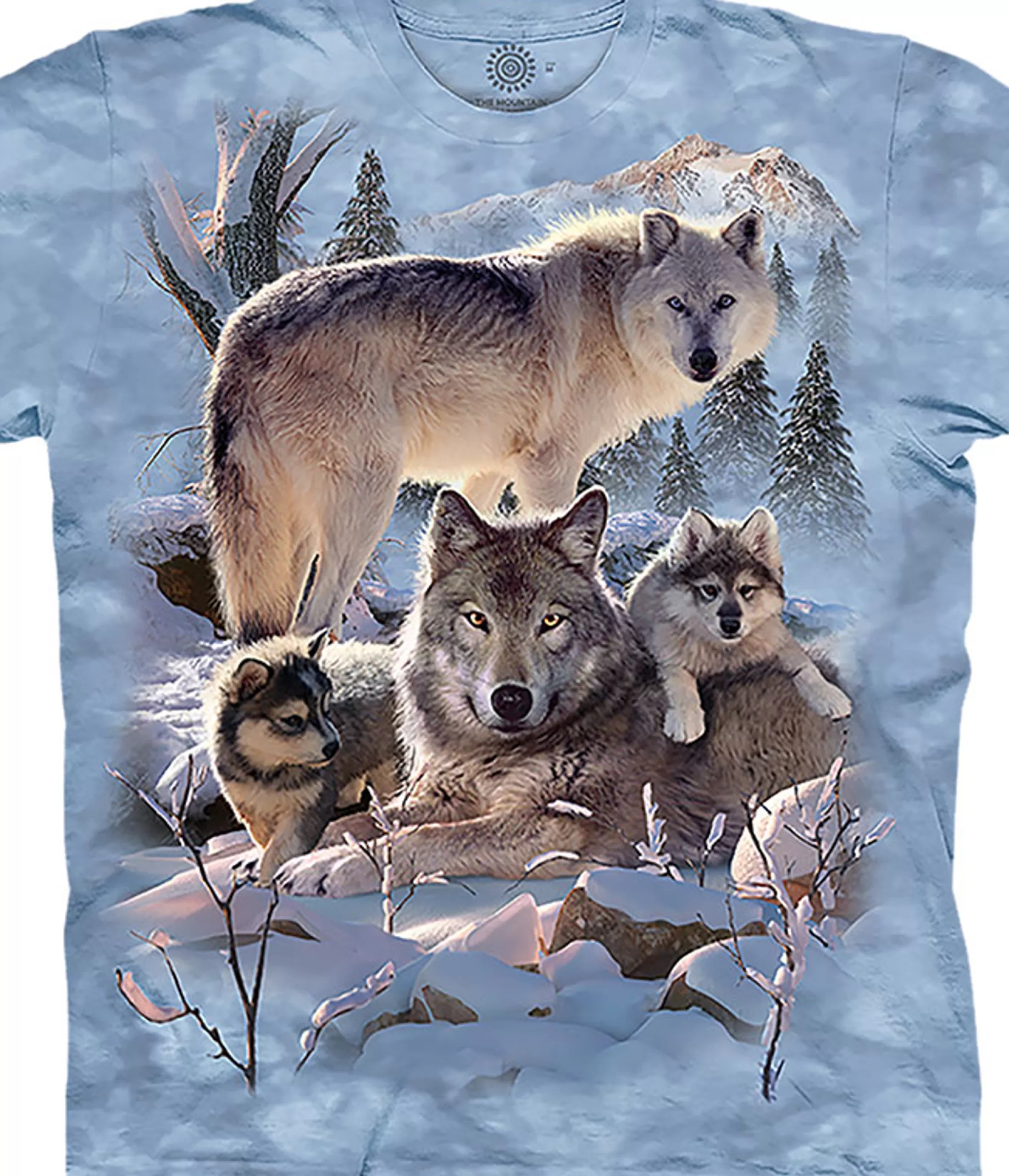 T-Shirt | Wolf Shirt Collection<Liquid Blue Wolf Family Mountain Classic Cotton T-Shirt