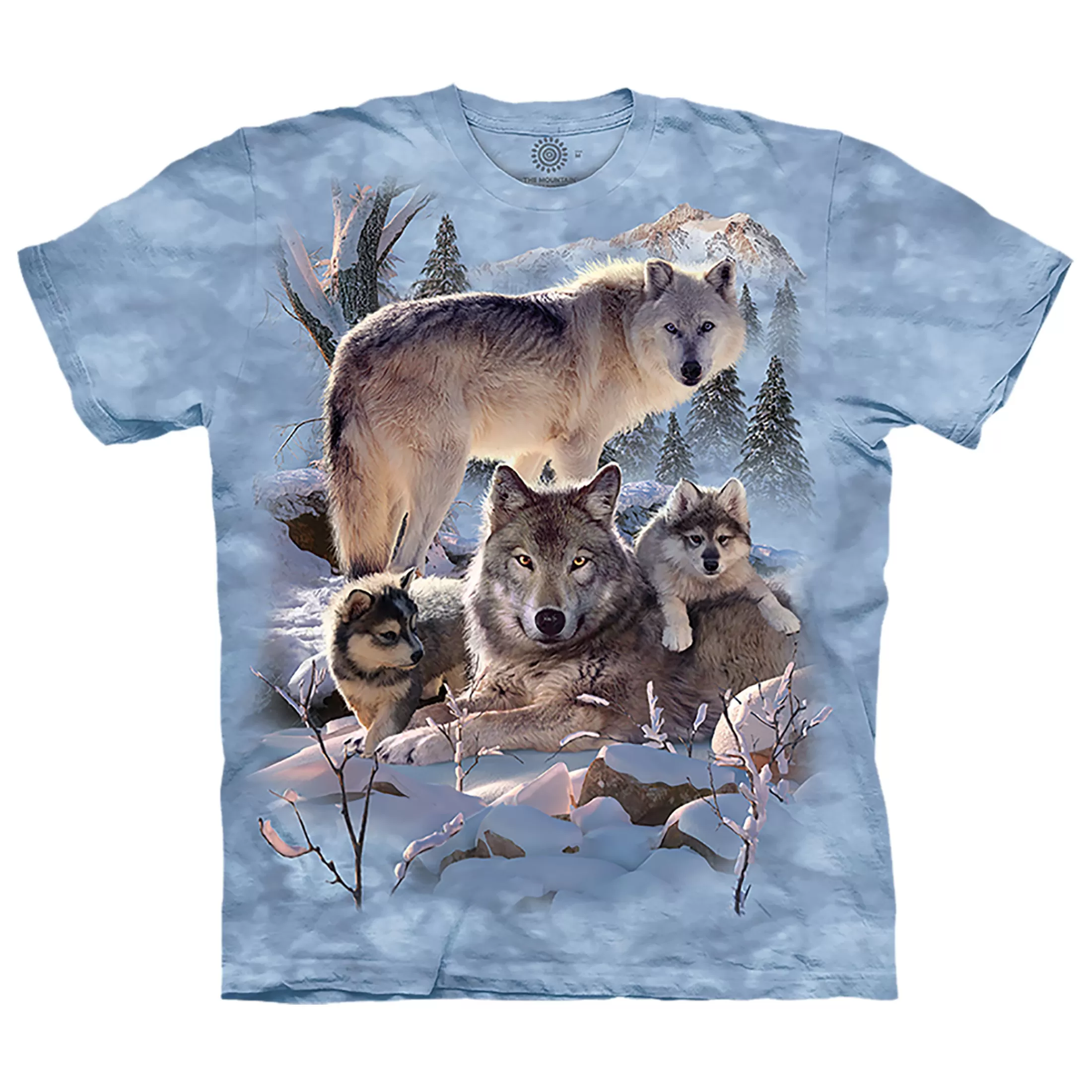 T-Shirt | Wolf Shirt Collection<Liquid Blue Wolf Family Mountain Classic Cotton T-Shirt