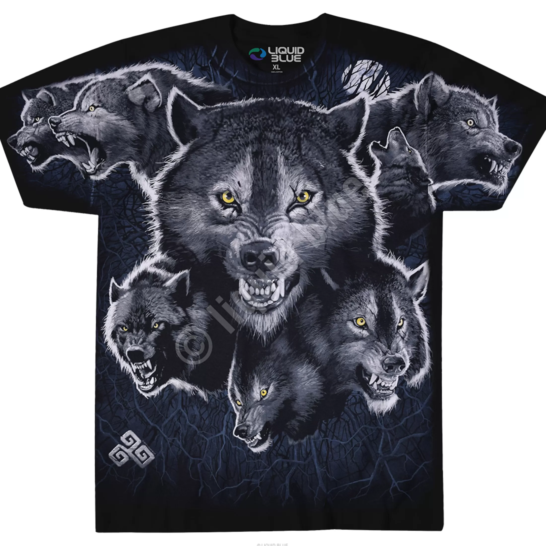 T-Shirt | American Wildlife<Liquid Blue Wolf Pack Black T-Shirt